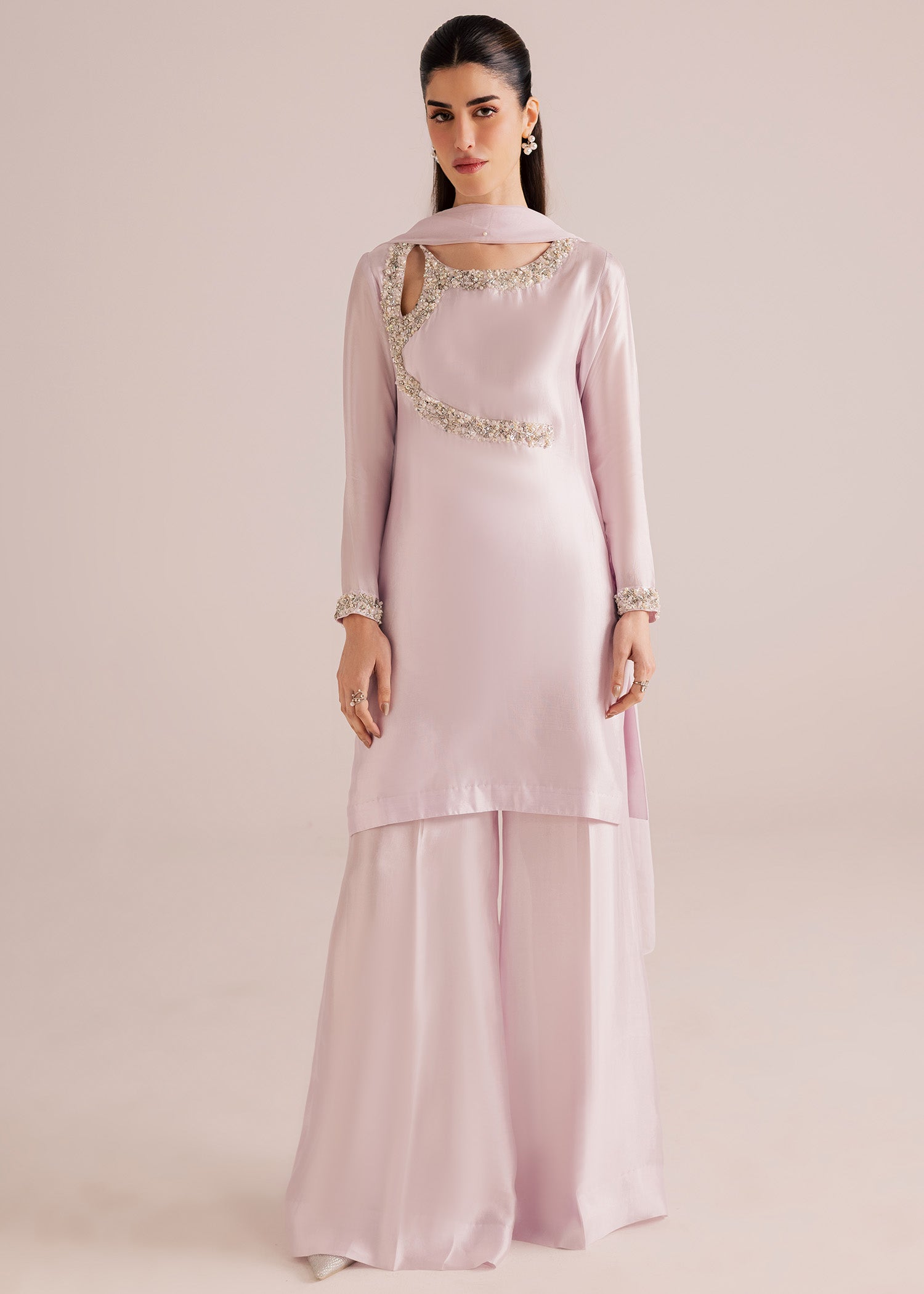 tussar silk Kurta Set in Lilac