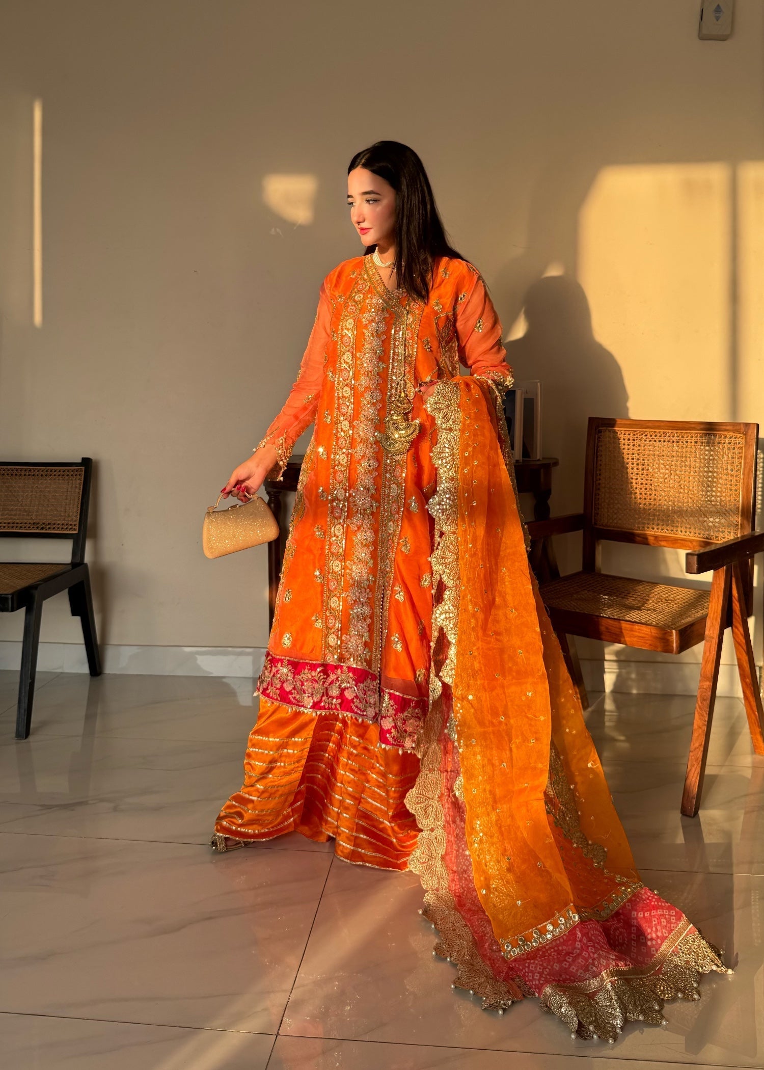 organza Angrakha in Orange, pumpkin orange