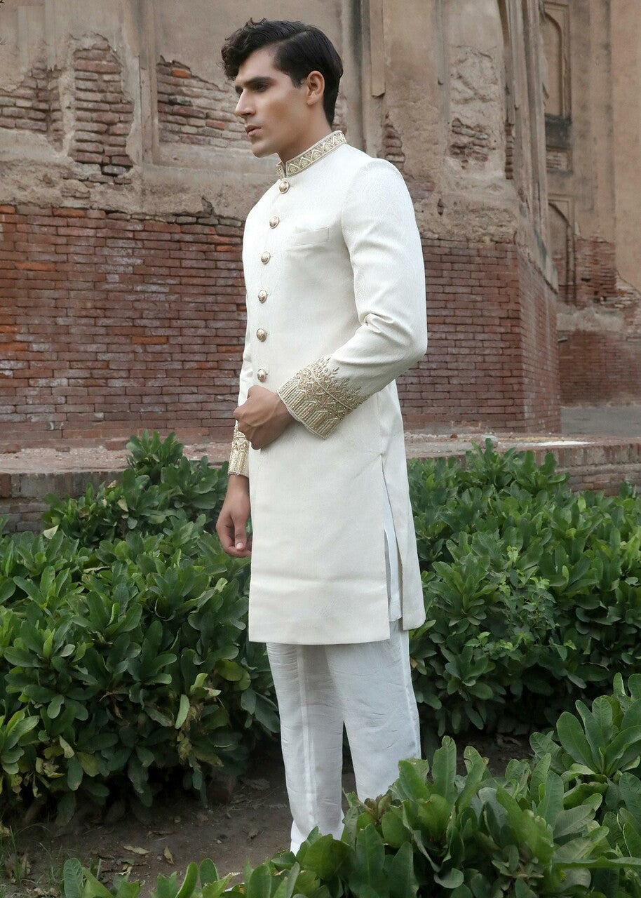 silk Sherwani in Off-white