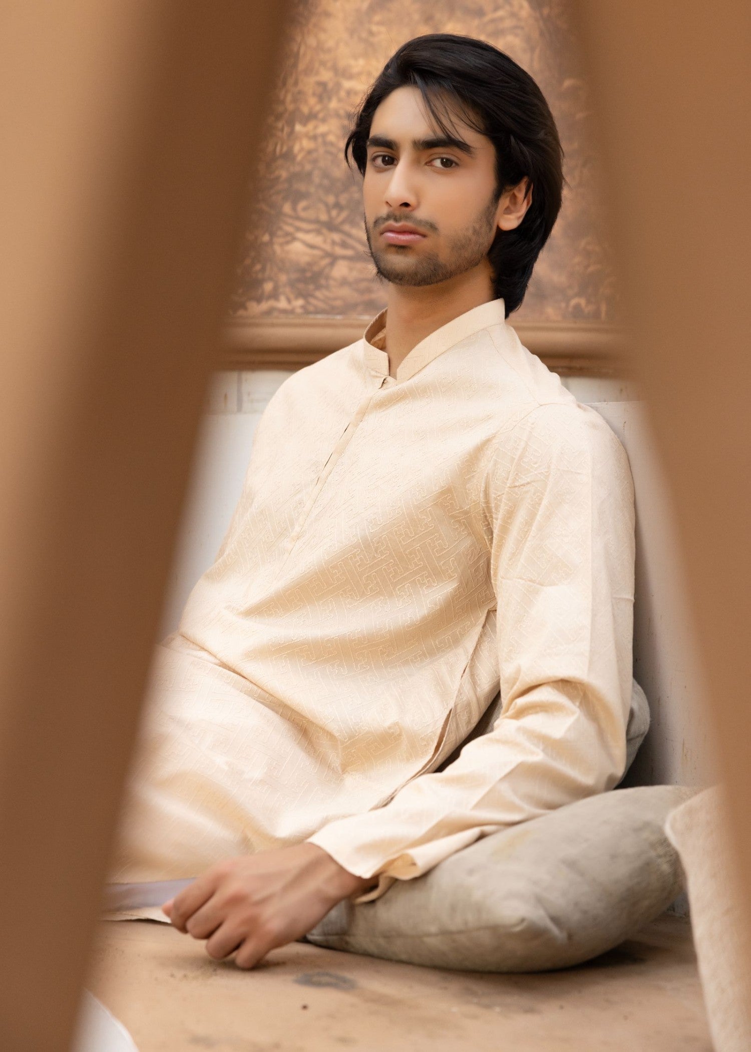 schiffli Kurta in Beige