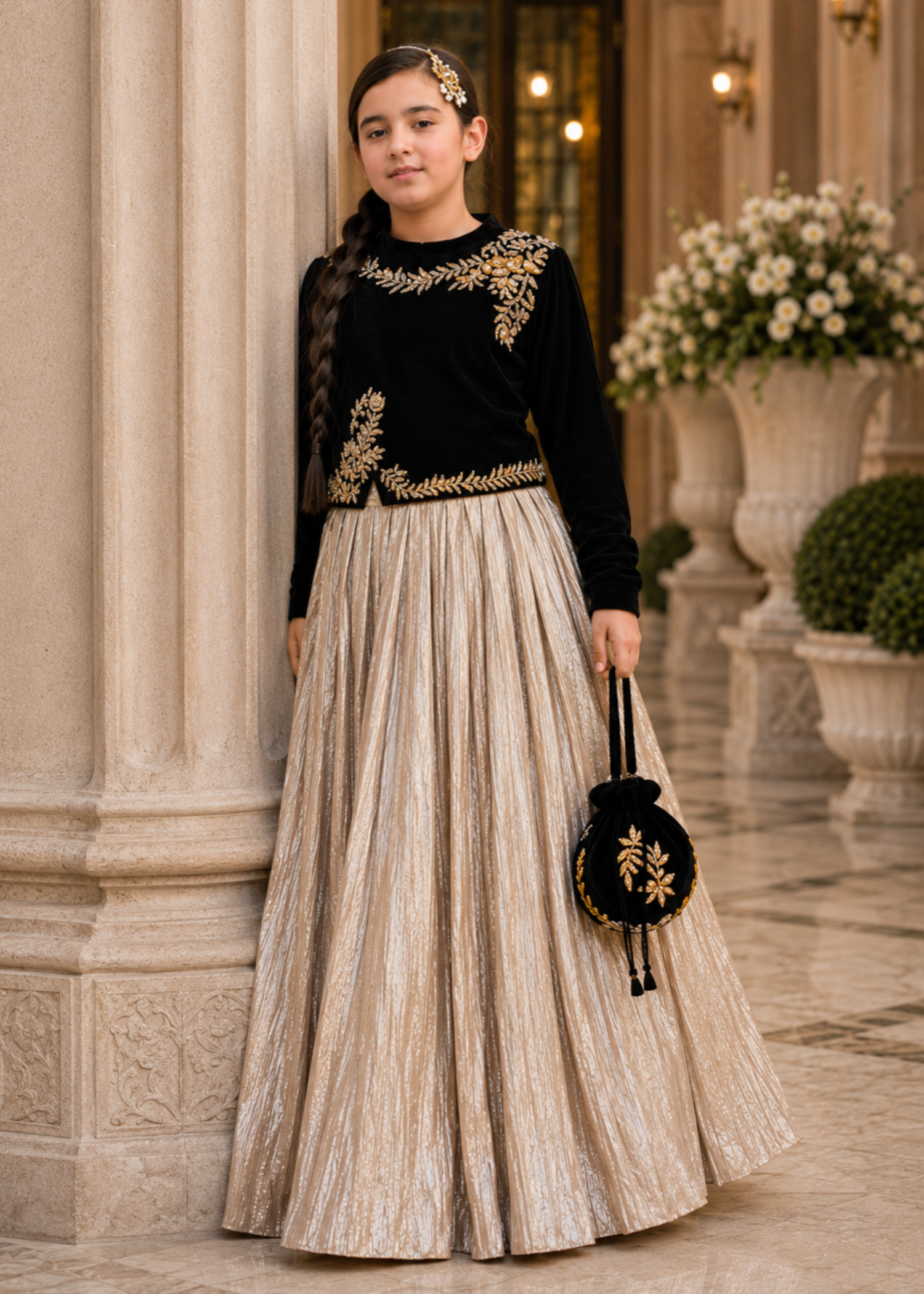 velvet Lehenga in Black