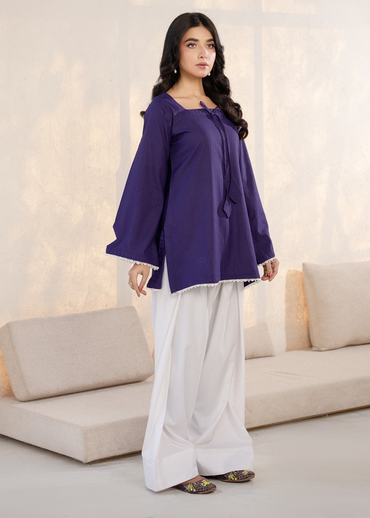 wool viscose Kurta Set in Plum