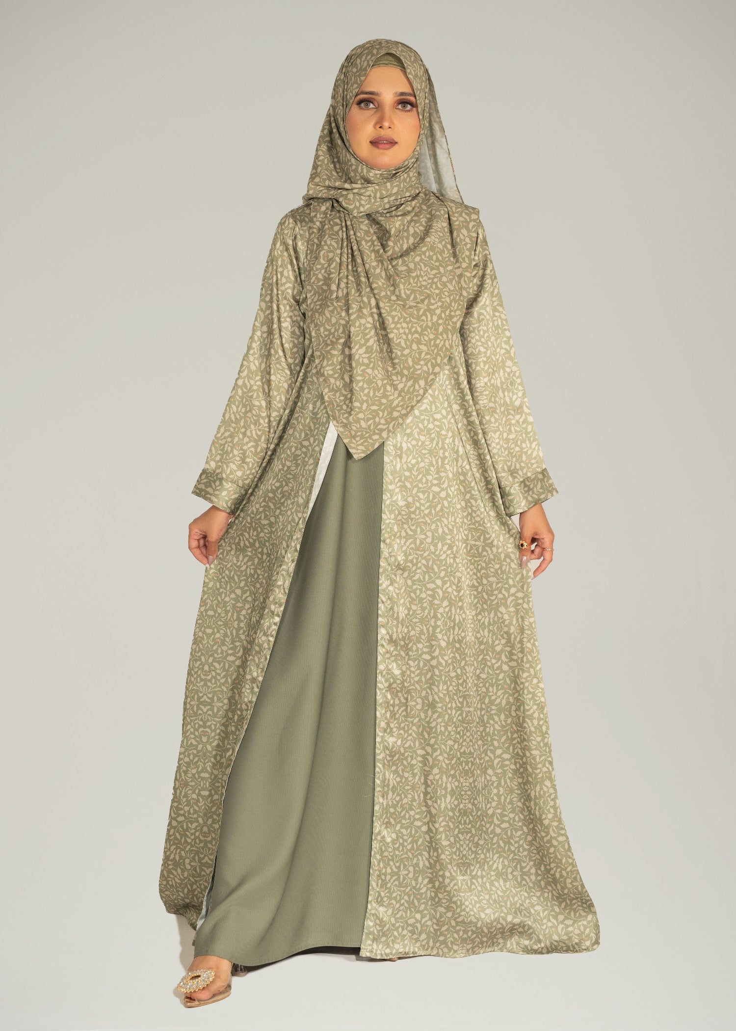 silk Abaya in Olive green