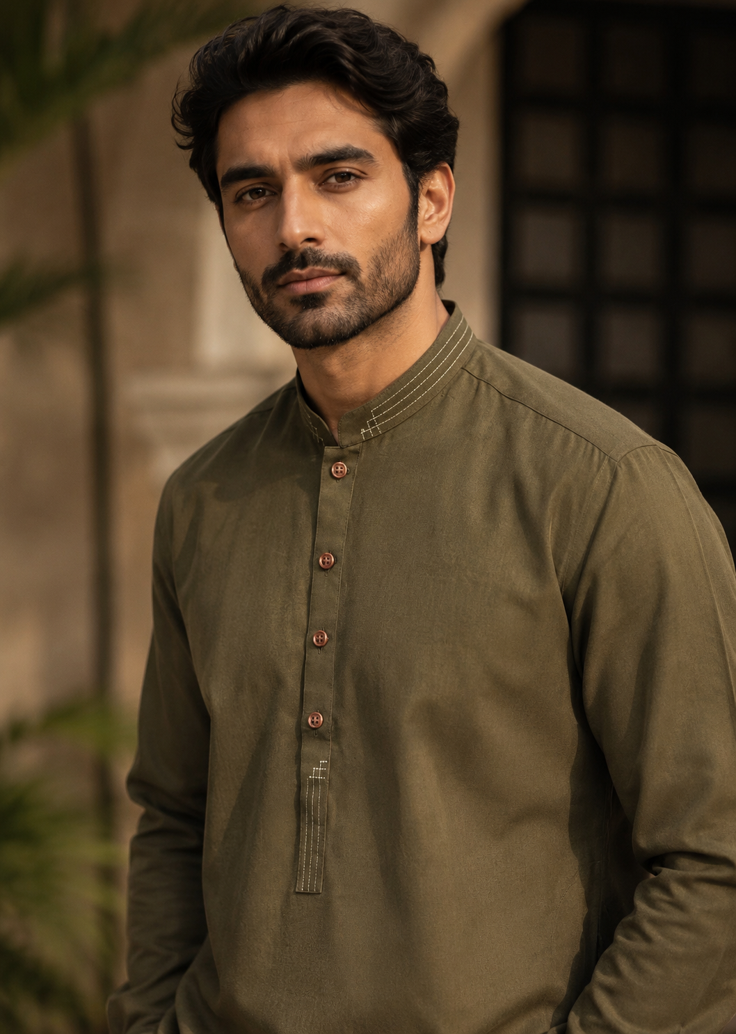 wash & wear Shalwar Kameez in Olive green