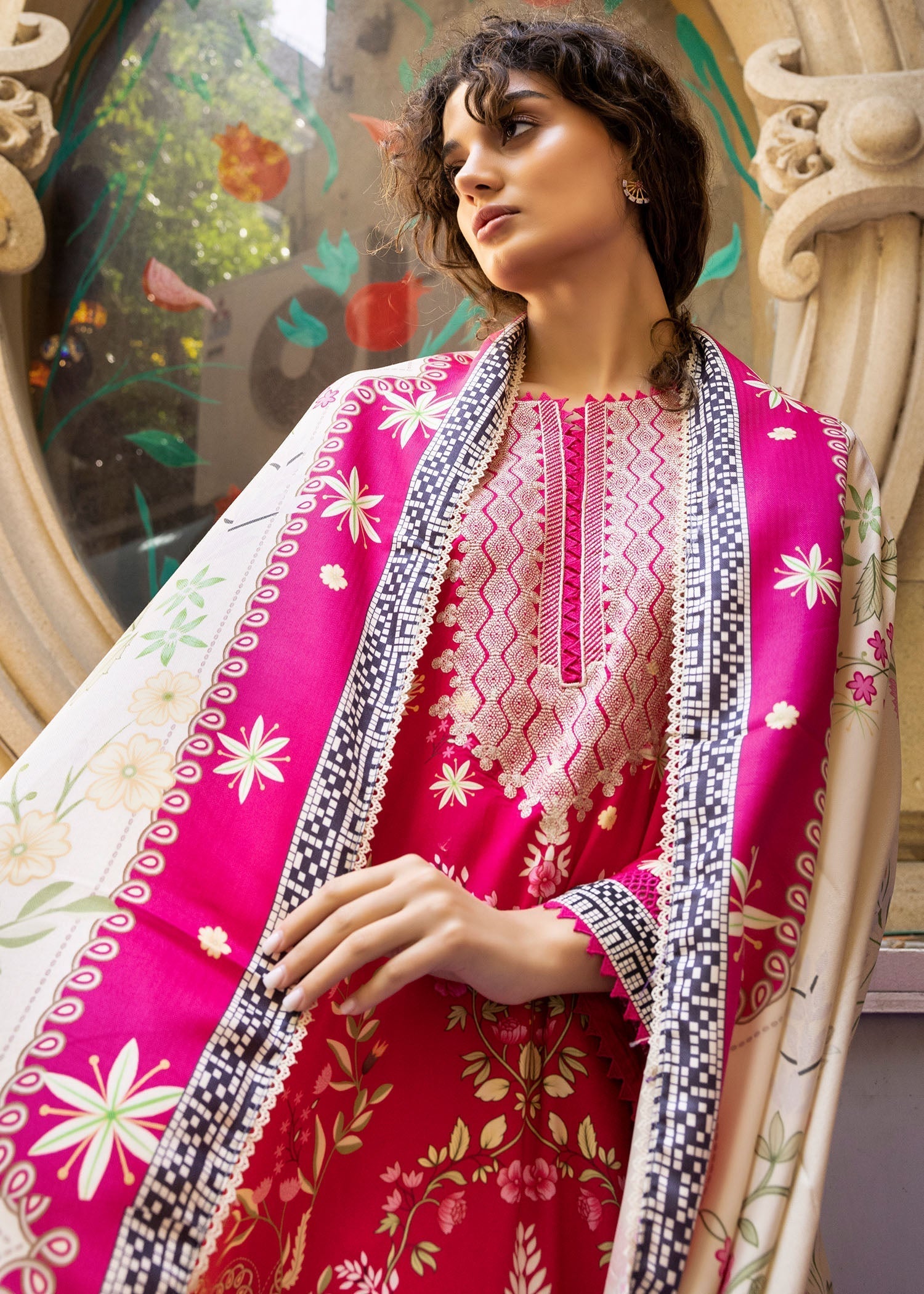 linen Kurta Set in Shocking pink