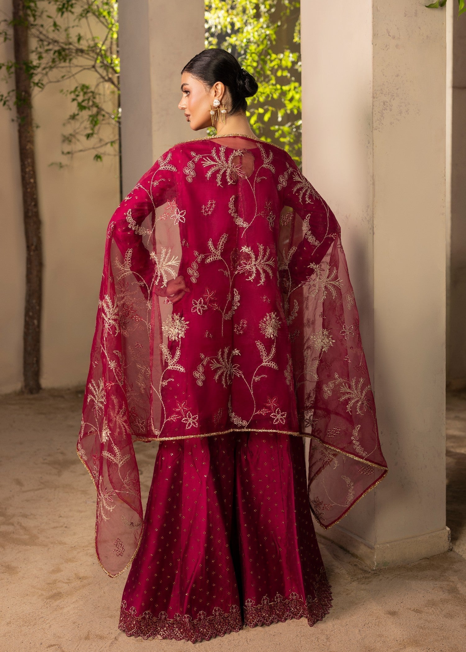 cotton silk banarasi Sharara in Magenta haze