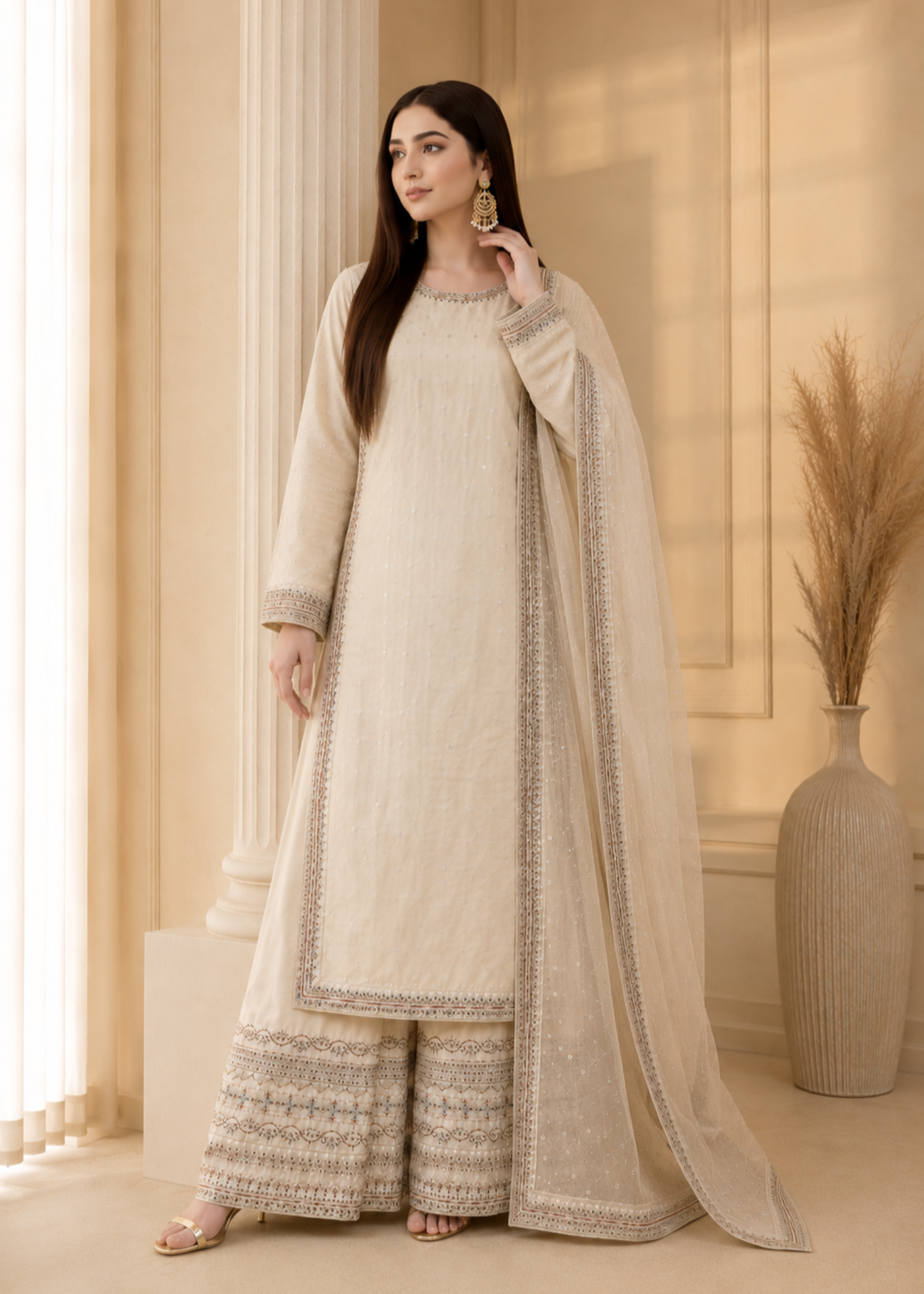 kattan silk Kurta Set in Cream