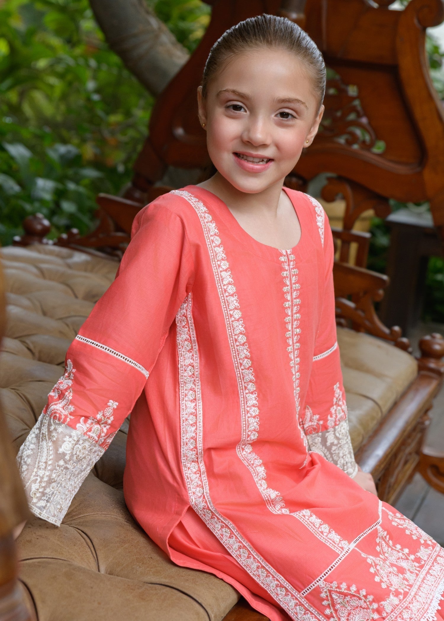 lawn Kurta Set in Coral pink