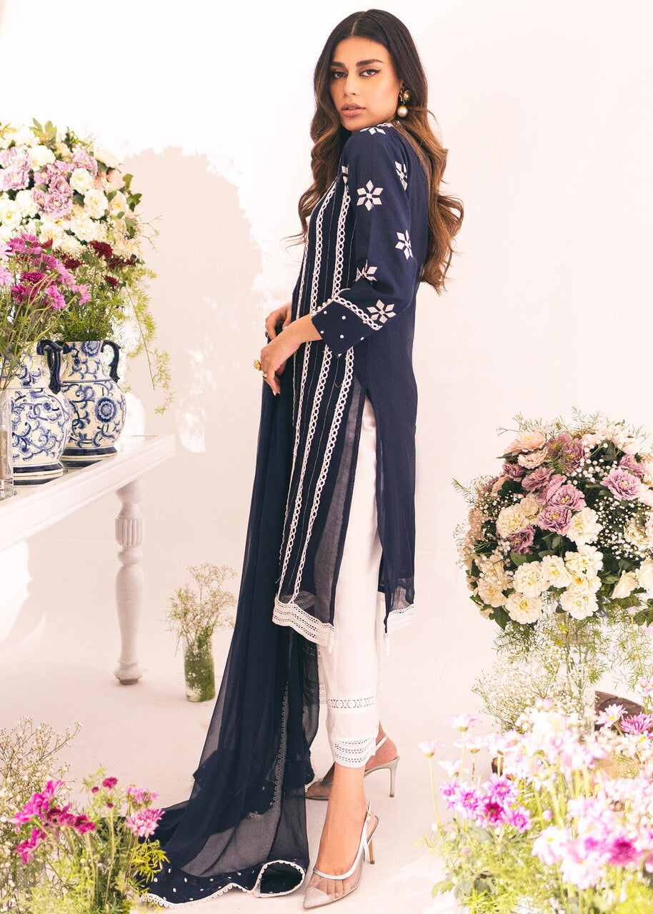 khaddi net Kurta Set in Dark blue