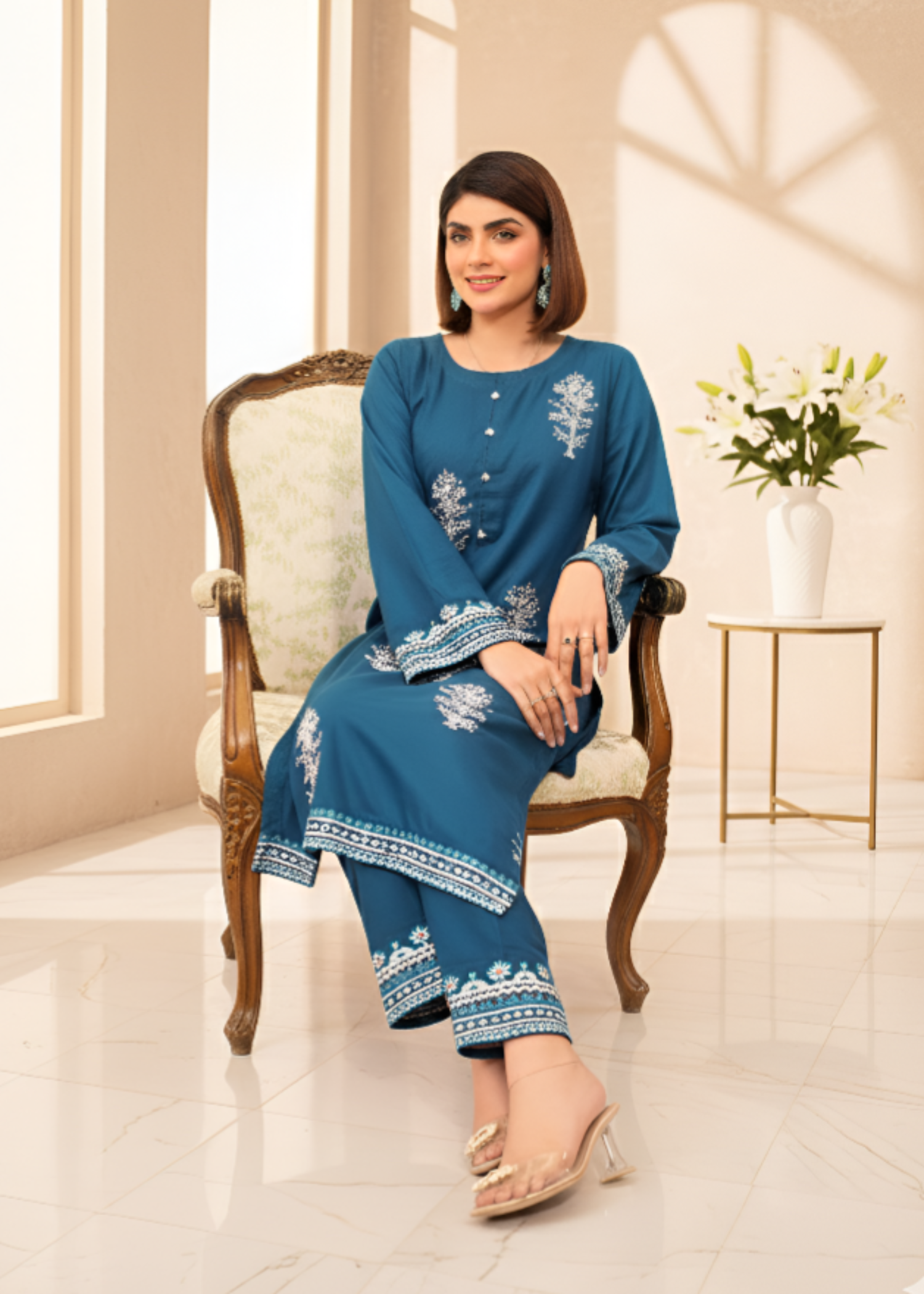 linen Kurta Set in Teal