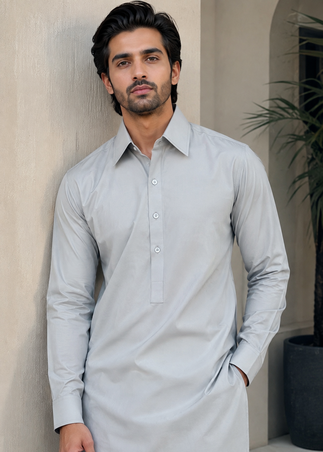 cotton Shalwar Kameez in Light grey