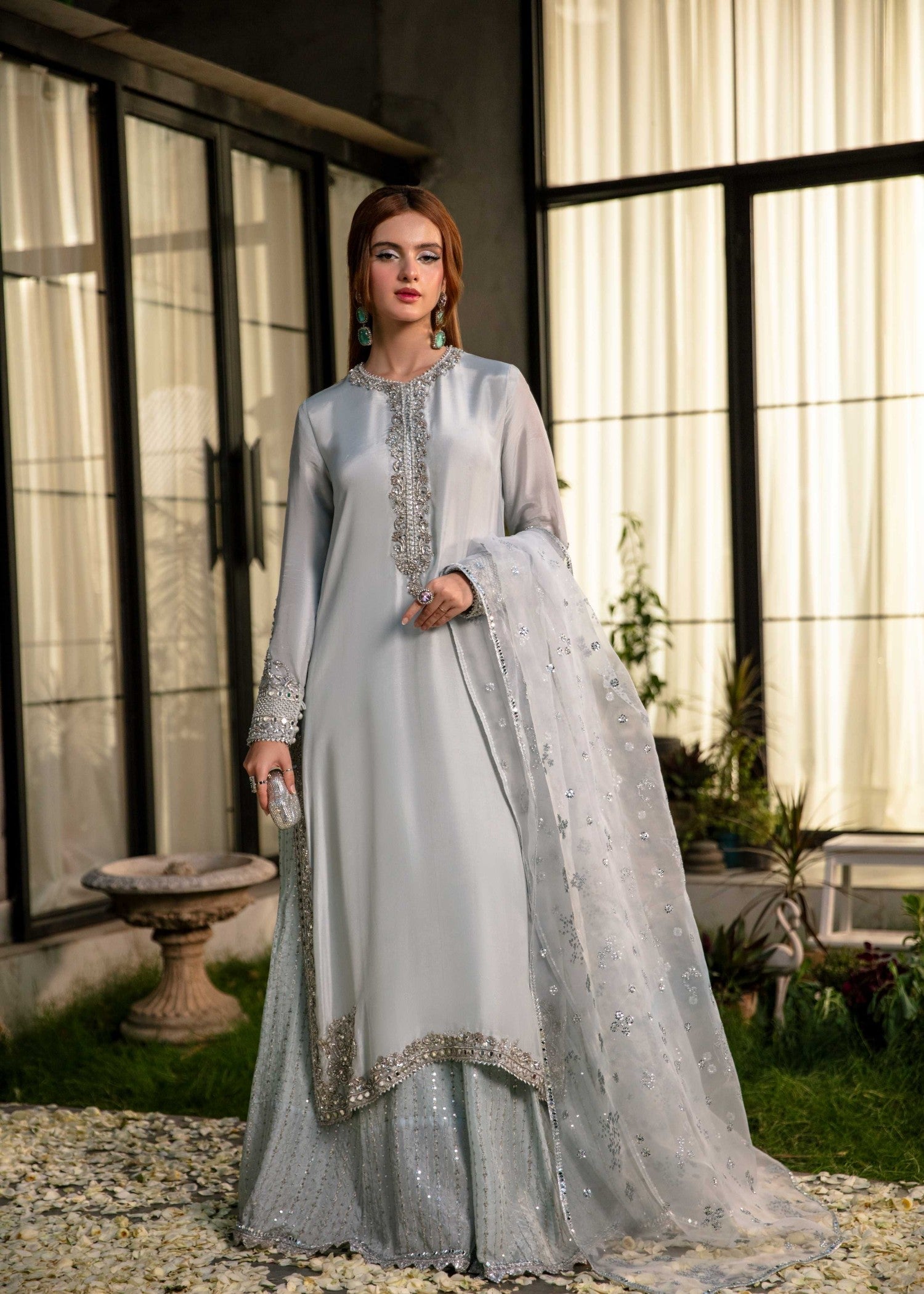 silk Sharara in Ash grey