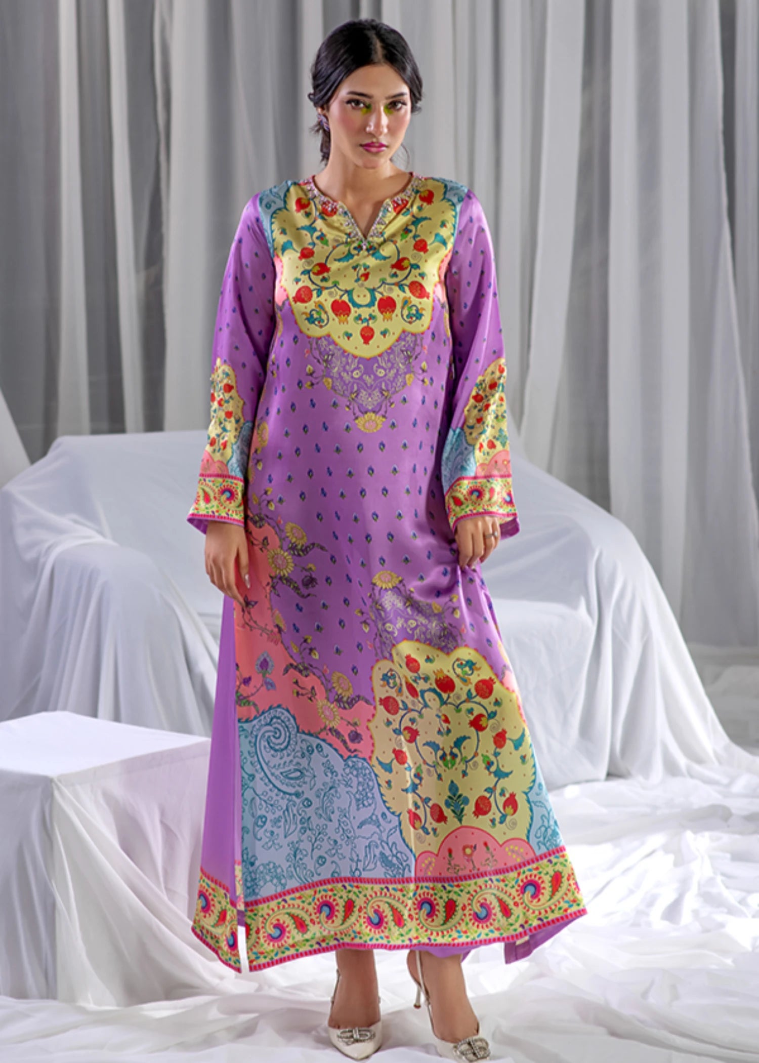 silk Kaftan in Lilac