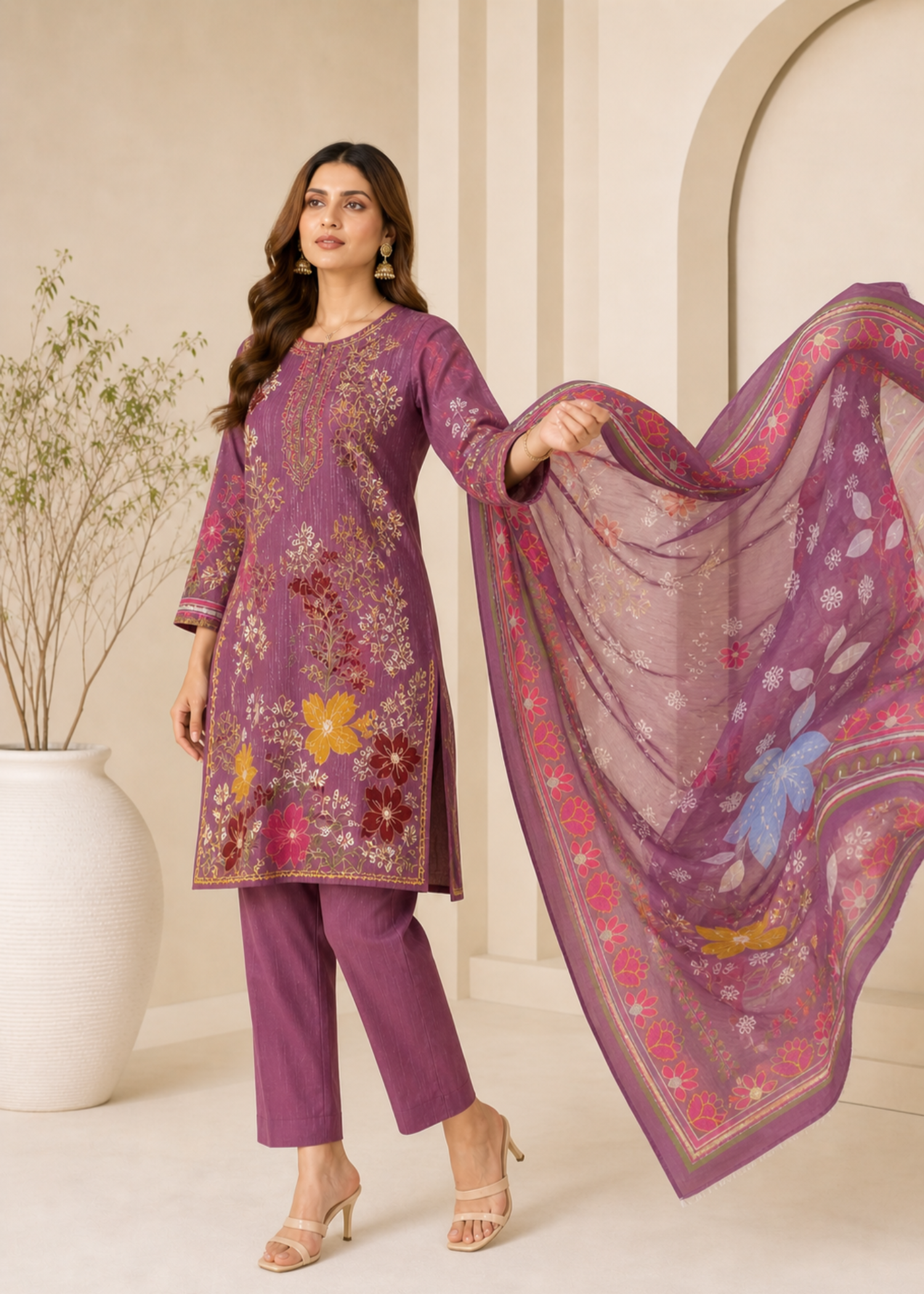 lawn cotton Kurta Set in Multi