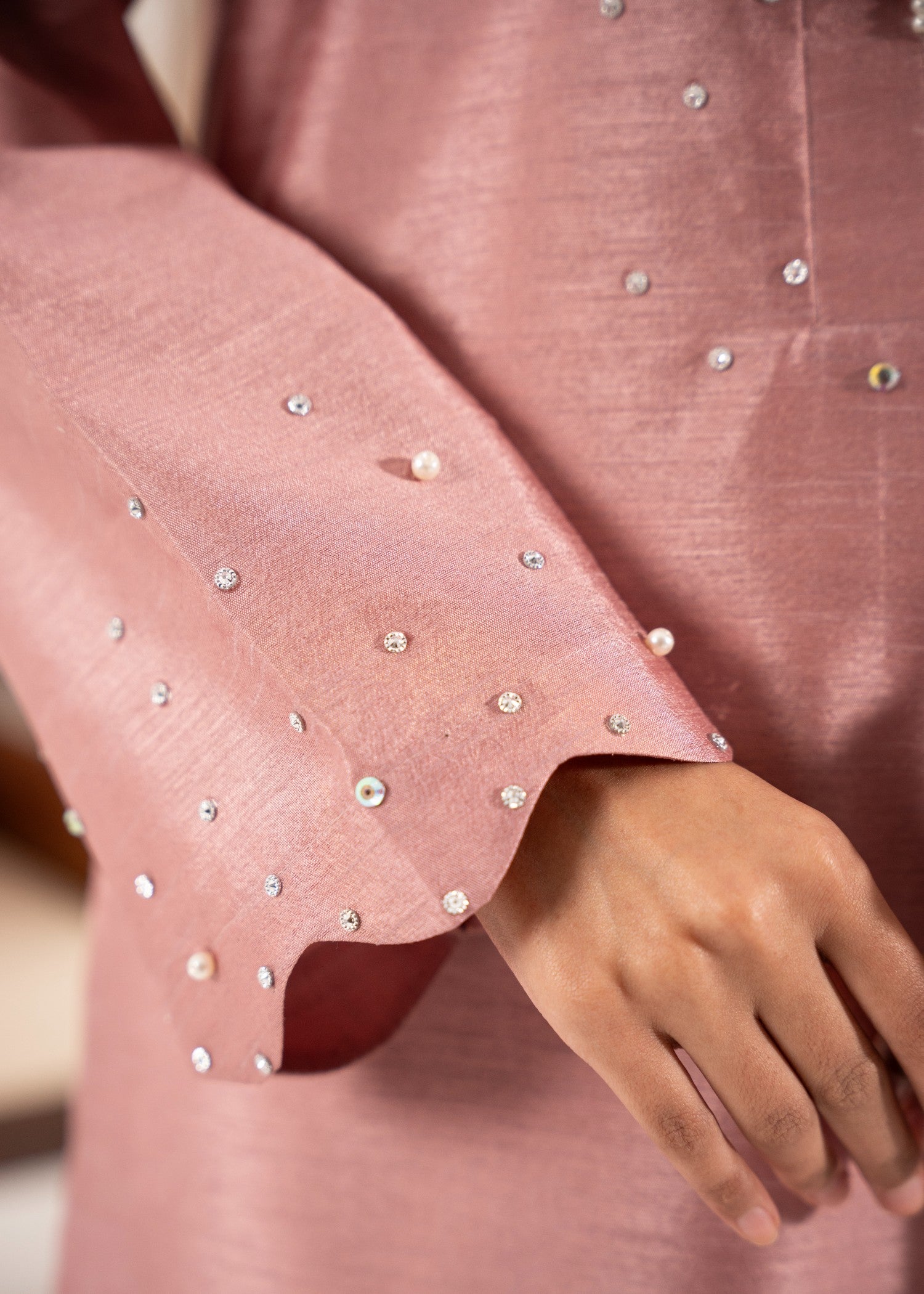 pk raw silk Kurta Set in Tea rose pink