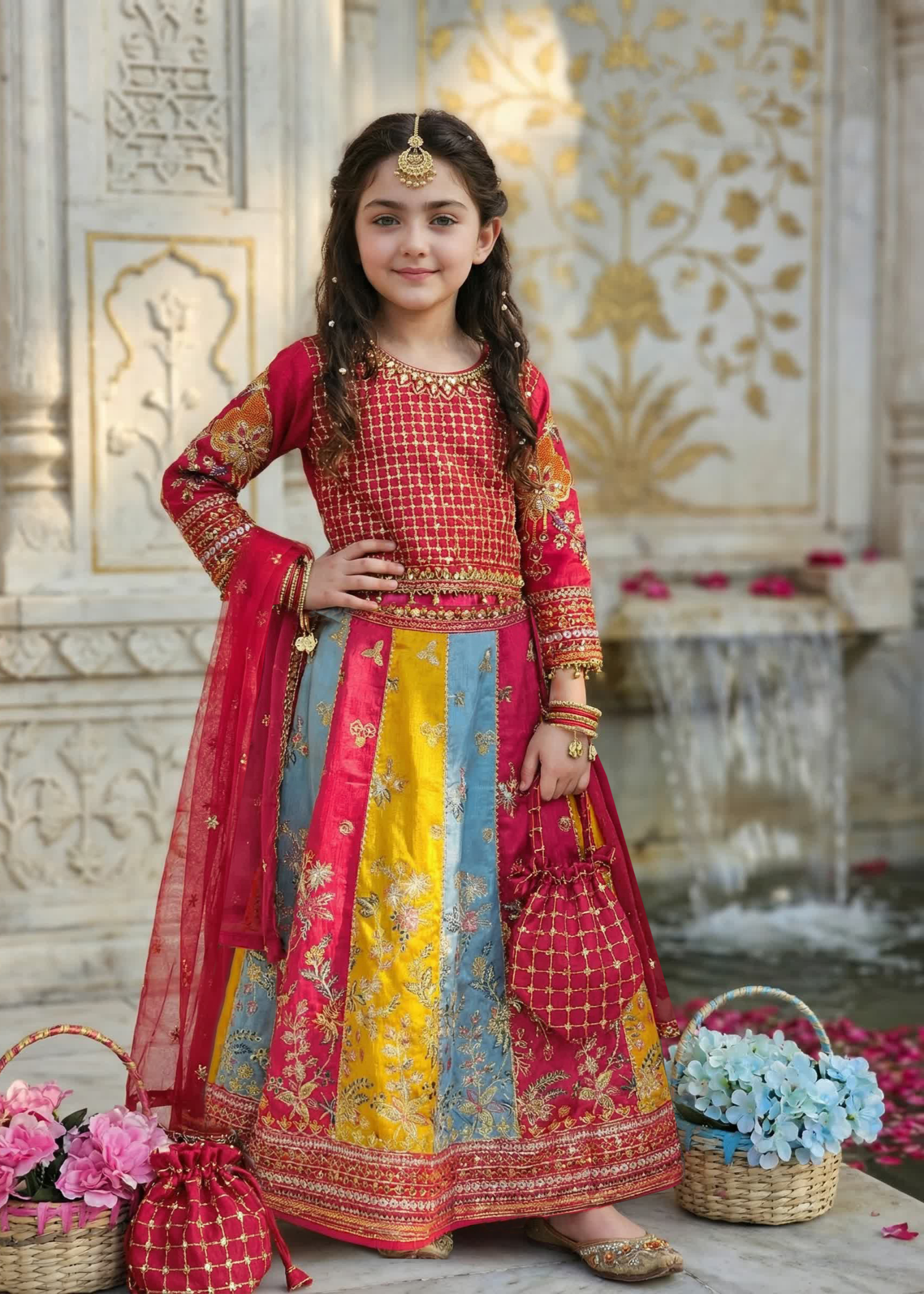raw silk Lehenga in Red