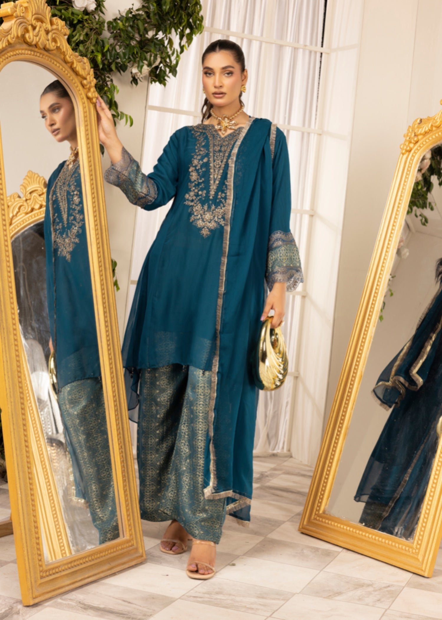 chiffon Short Frock in Teal