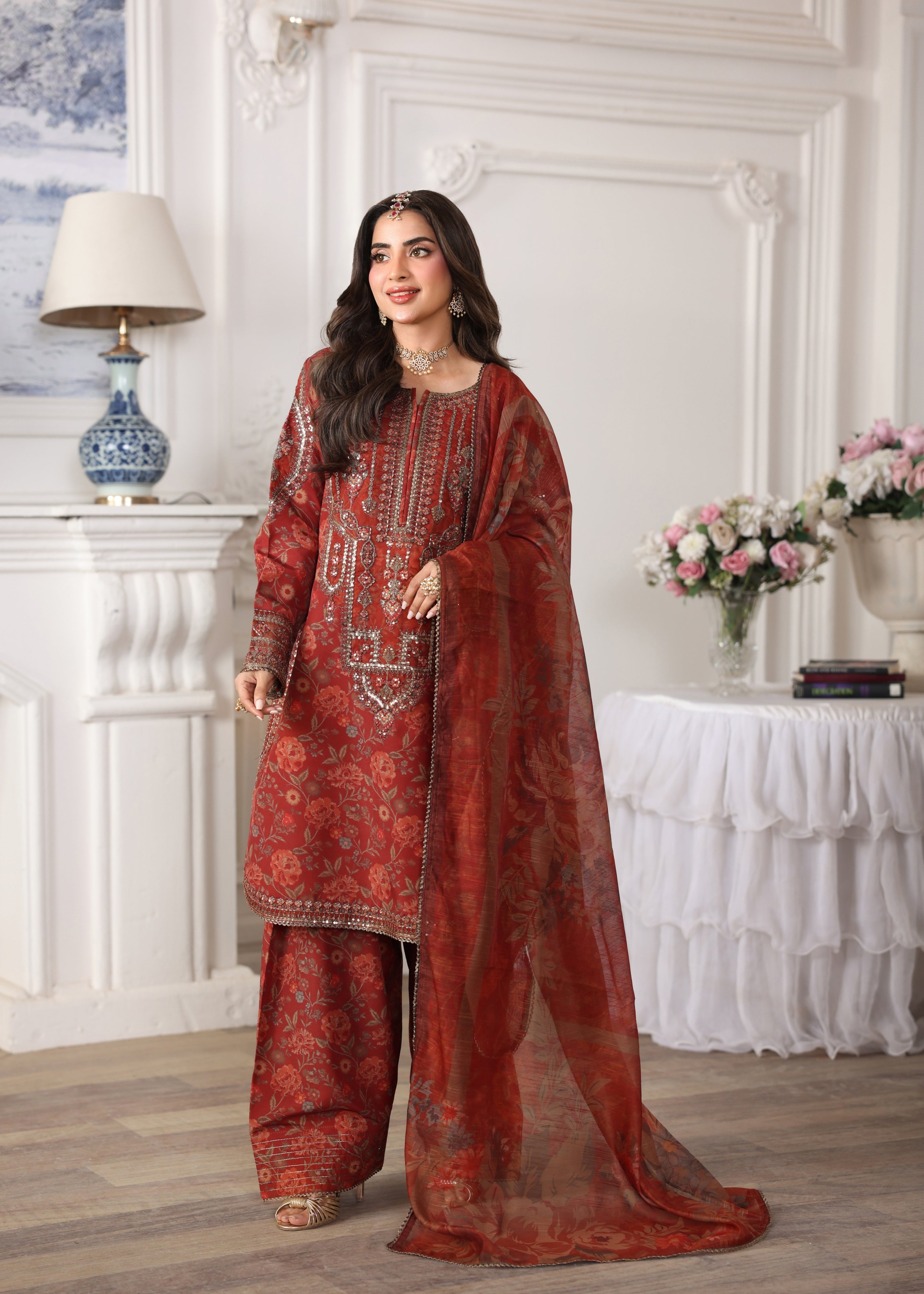 silk Kurta Set in Rustic brown