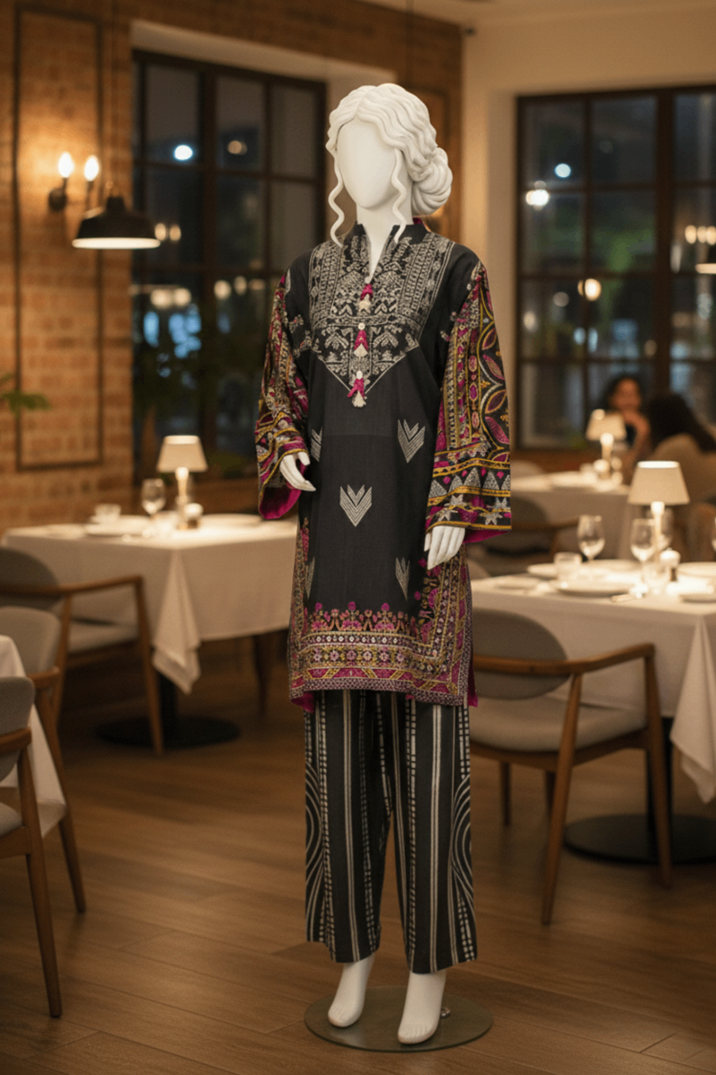 jacquard Kurta Set in Black