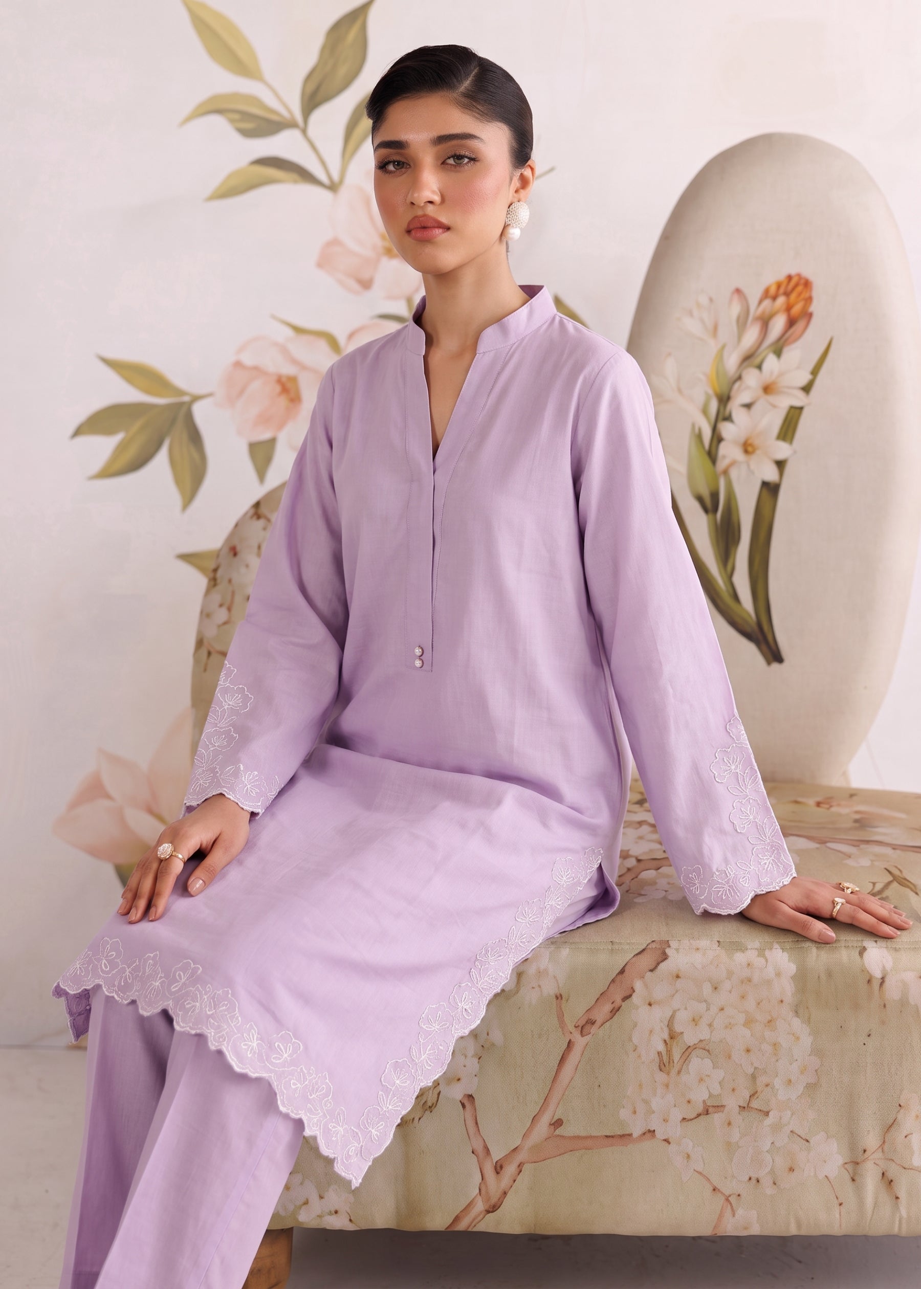 linen Kurta Set in Lavender mist