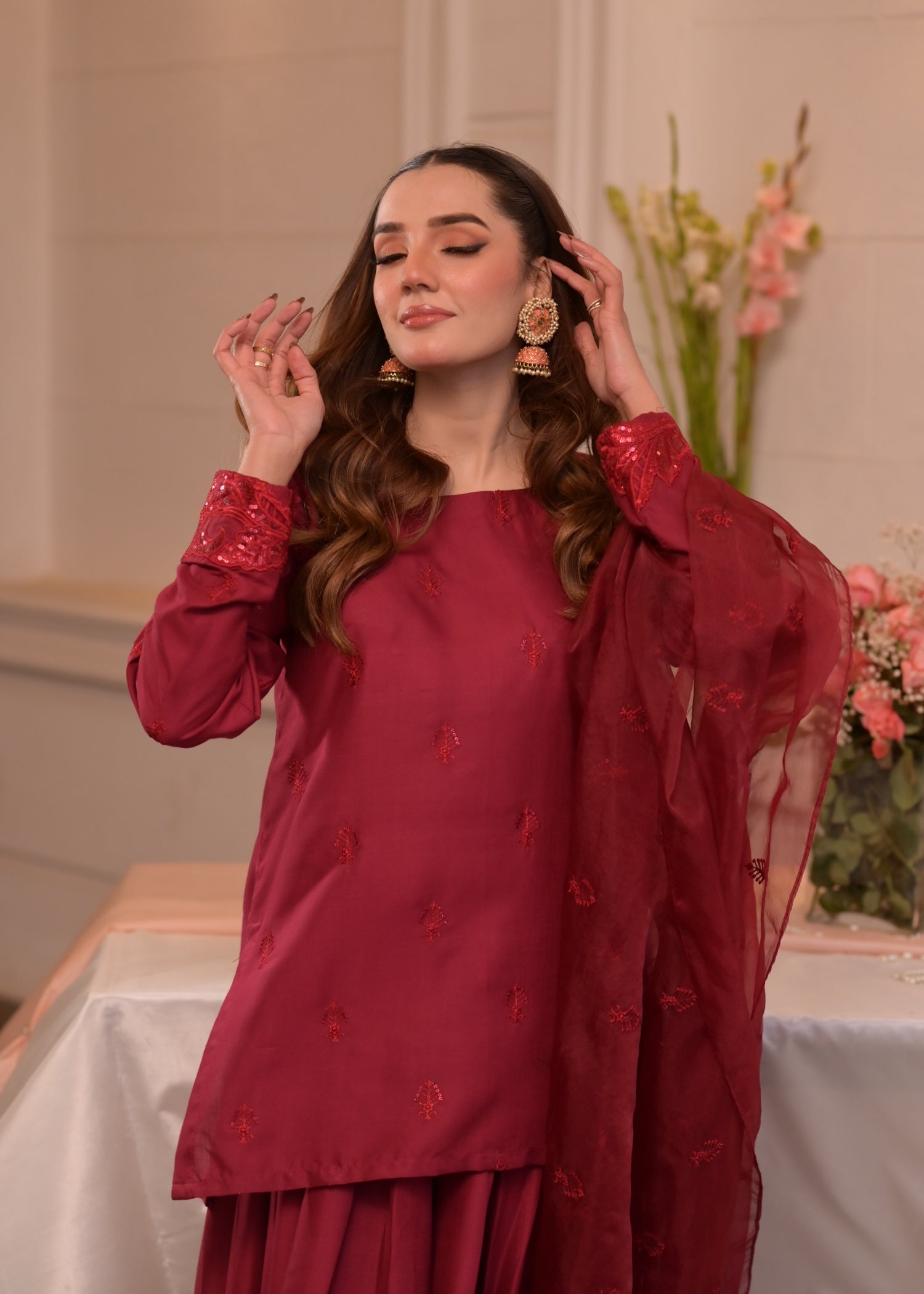 irish linen Sharara in Berry red
