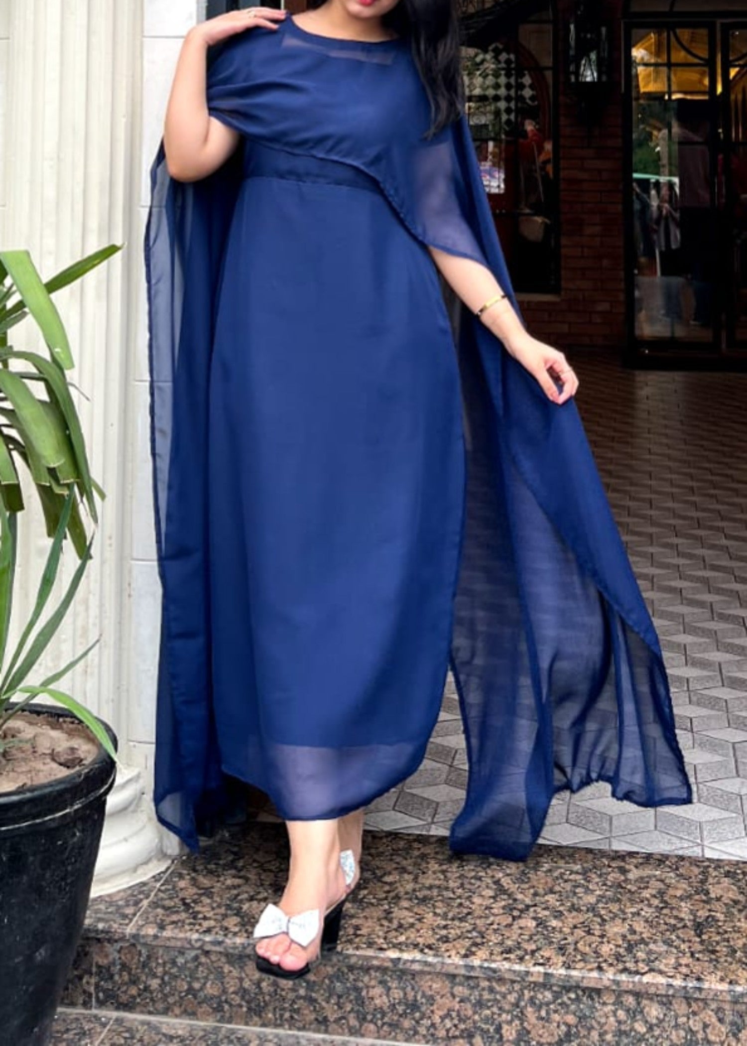 chiffon Dress in Navy blue