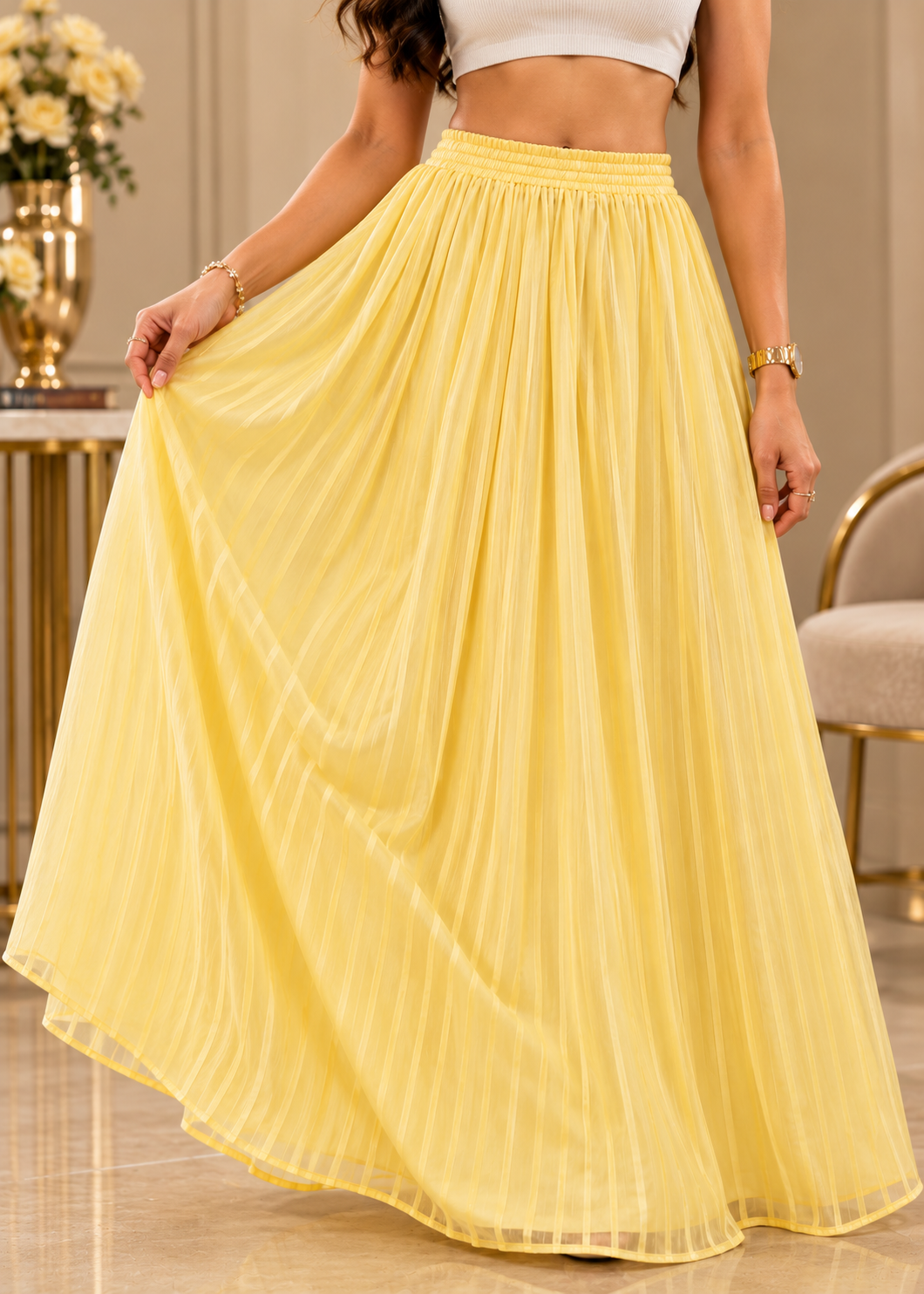 polyester chiffon Skirt in Yellow