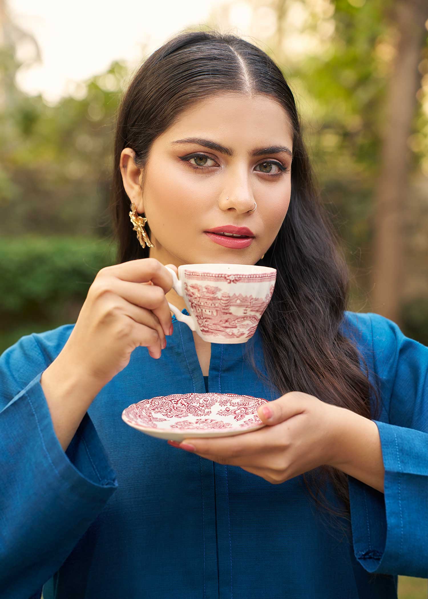 khaddar Kurta Set in Royal blue