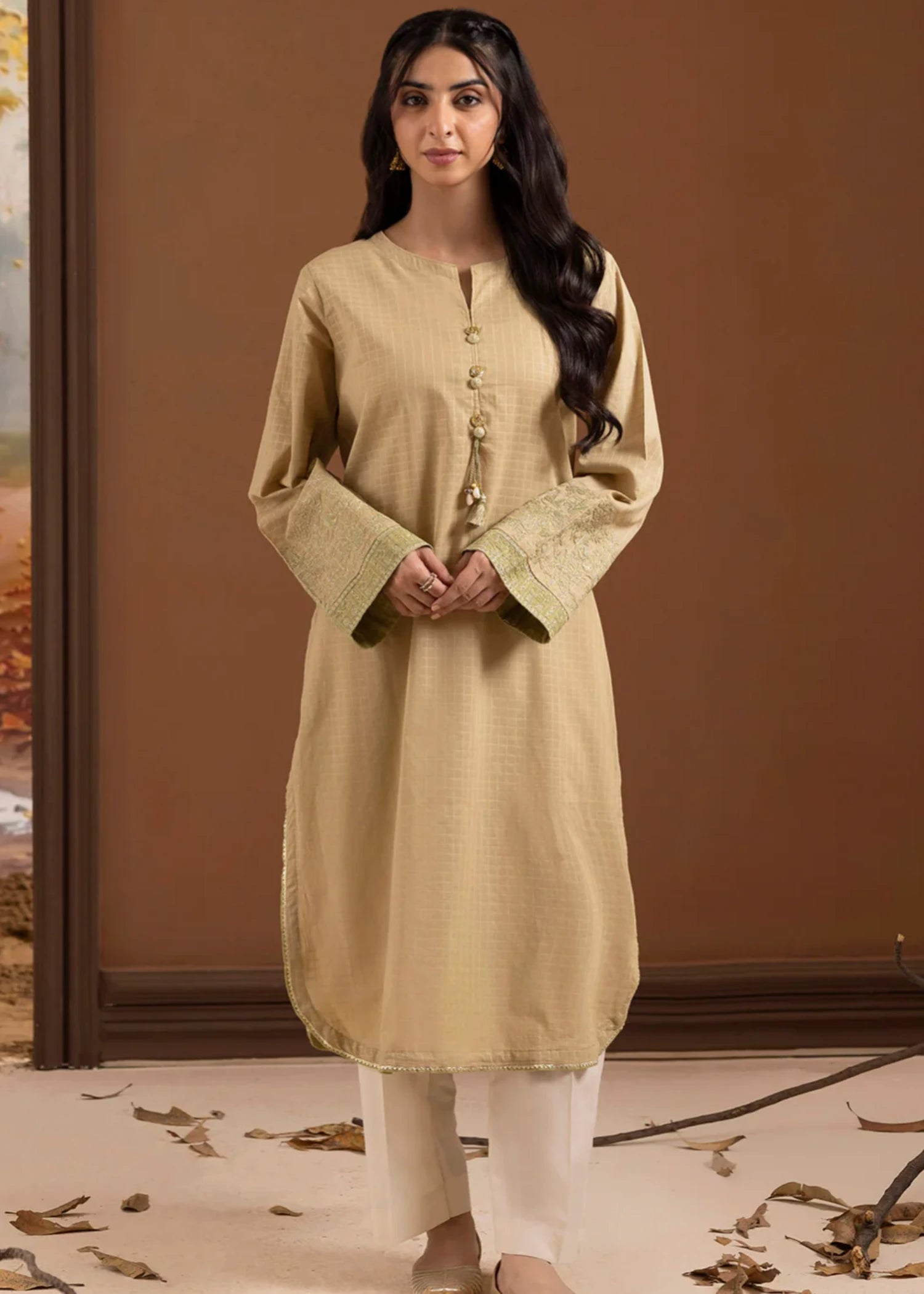 lawn Kurti in Mustard