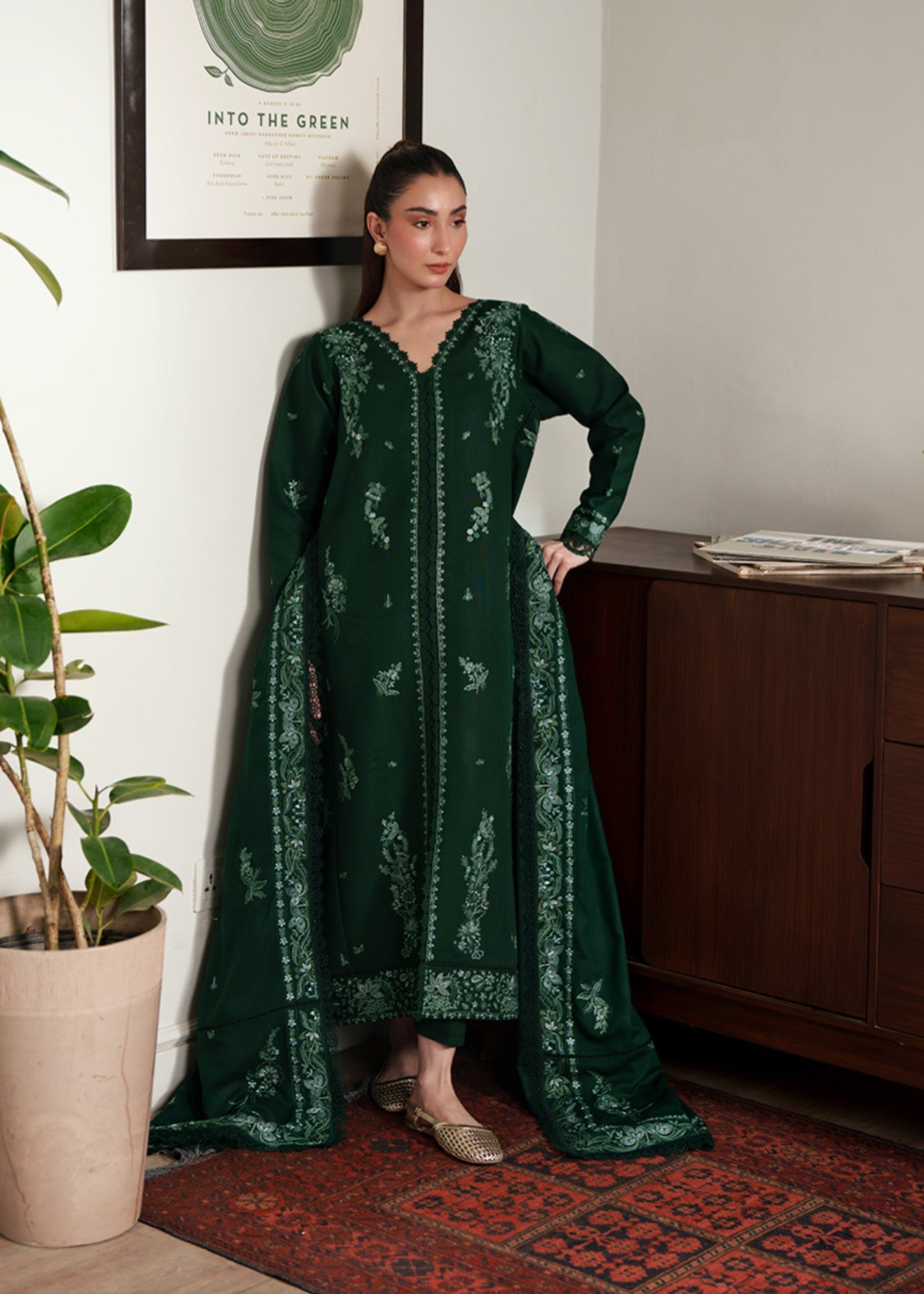karandi Kurta Set in Dark green