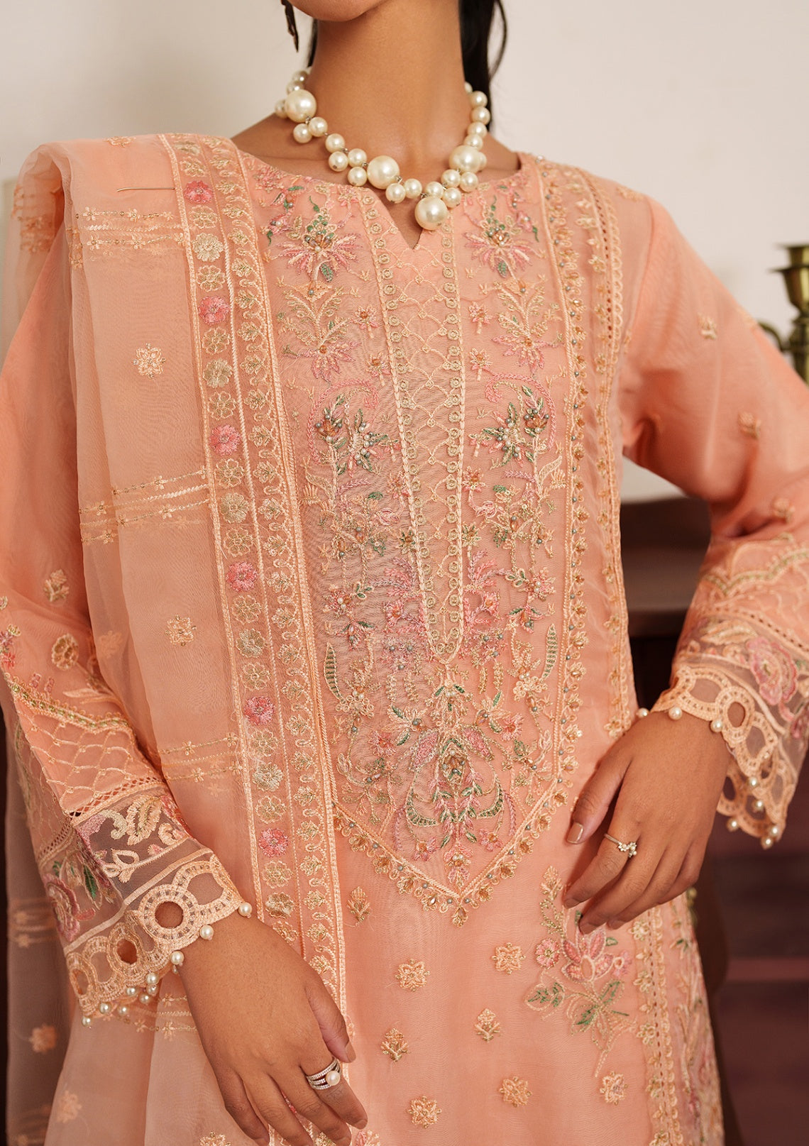 organza Kurta Set in Peach pink