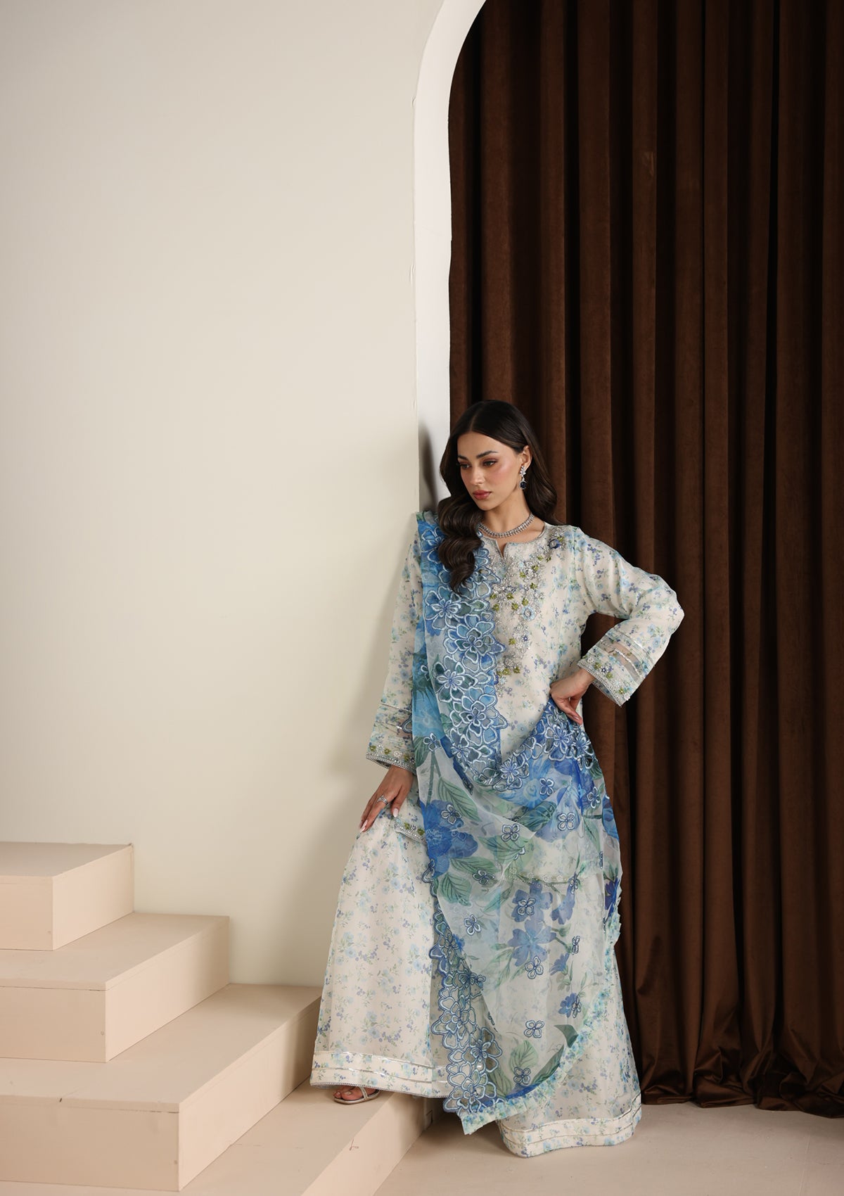 organza Kurta Set in Sky blue