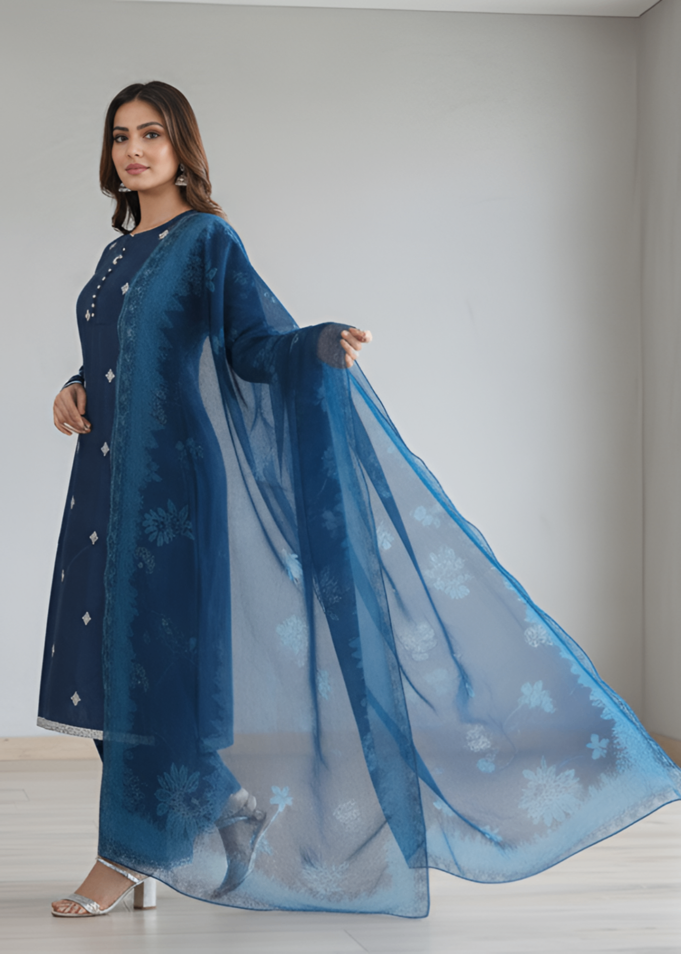 raw silk Kurta Set in Ocean blue