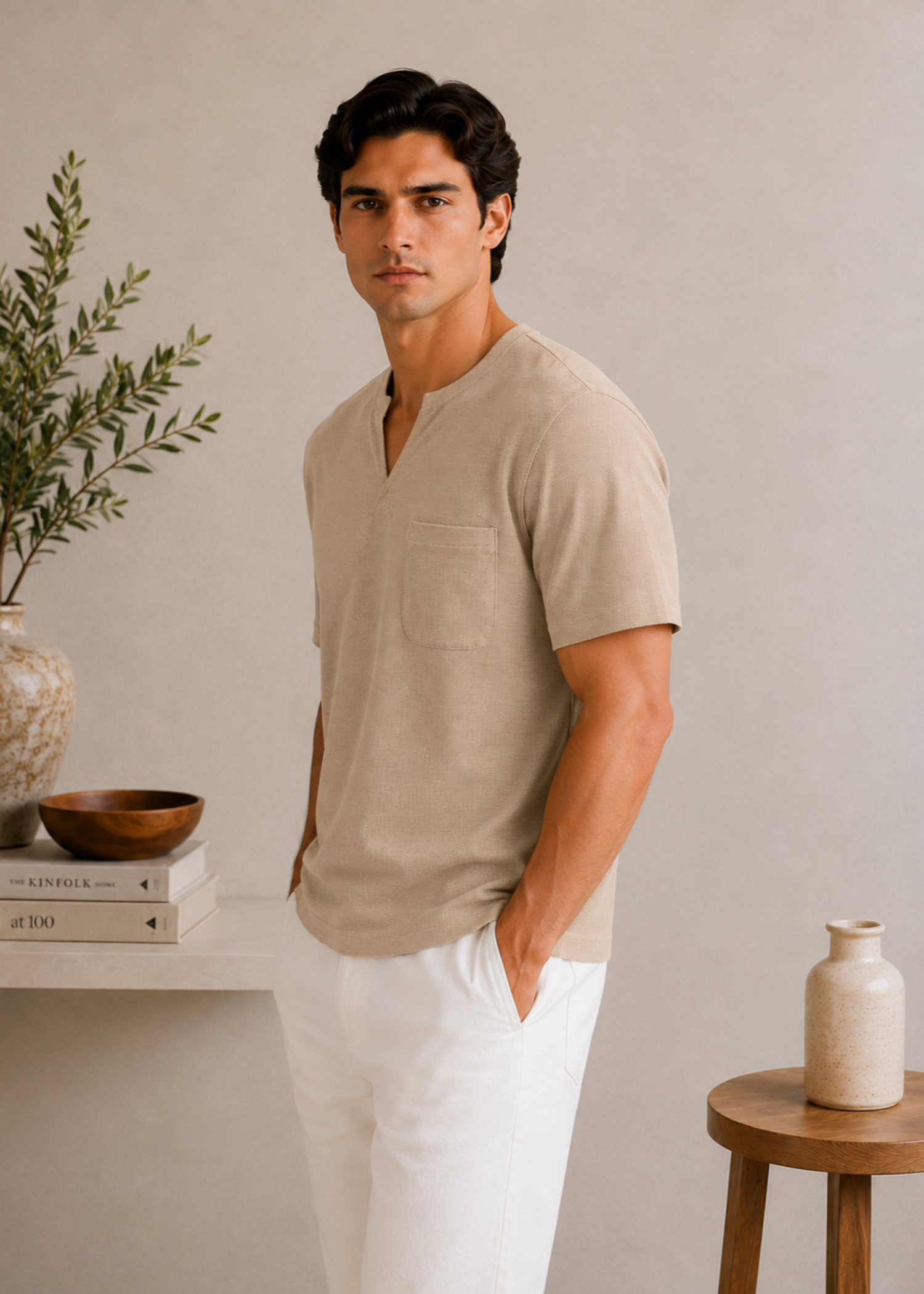 cotton jersey T Shirt in Beige