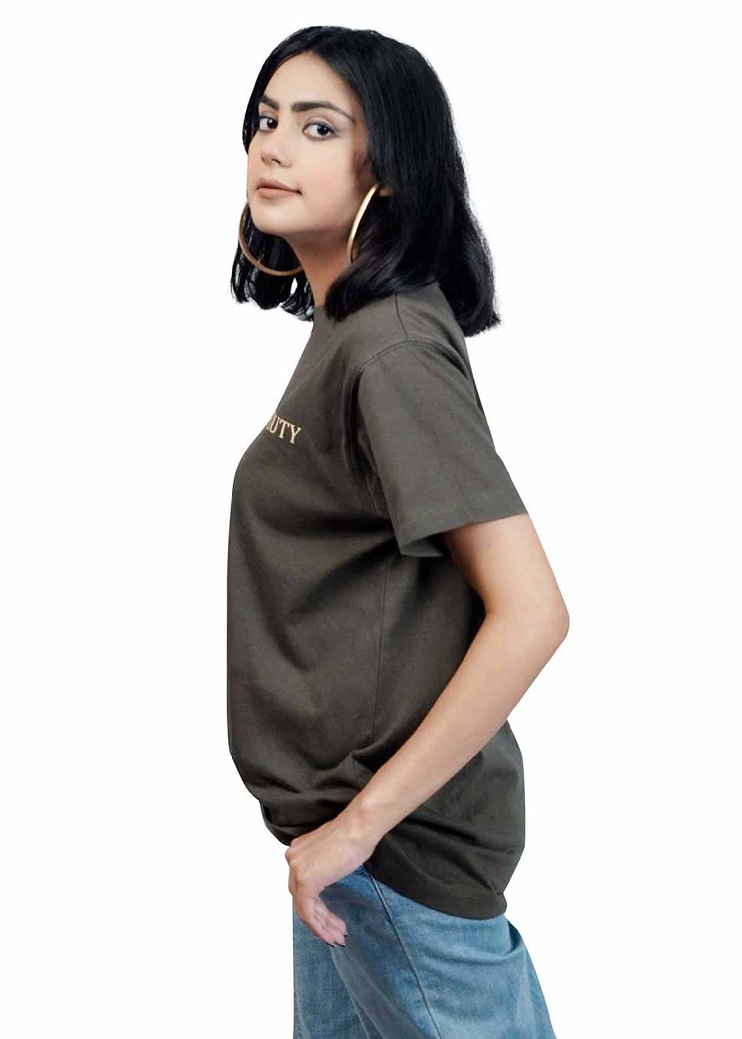 single jersey knit T Shirt in Dark green