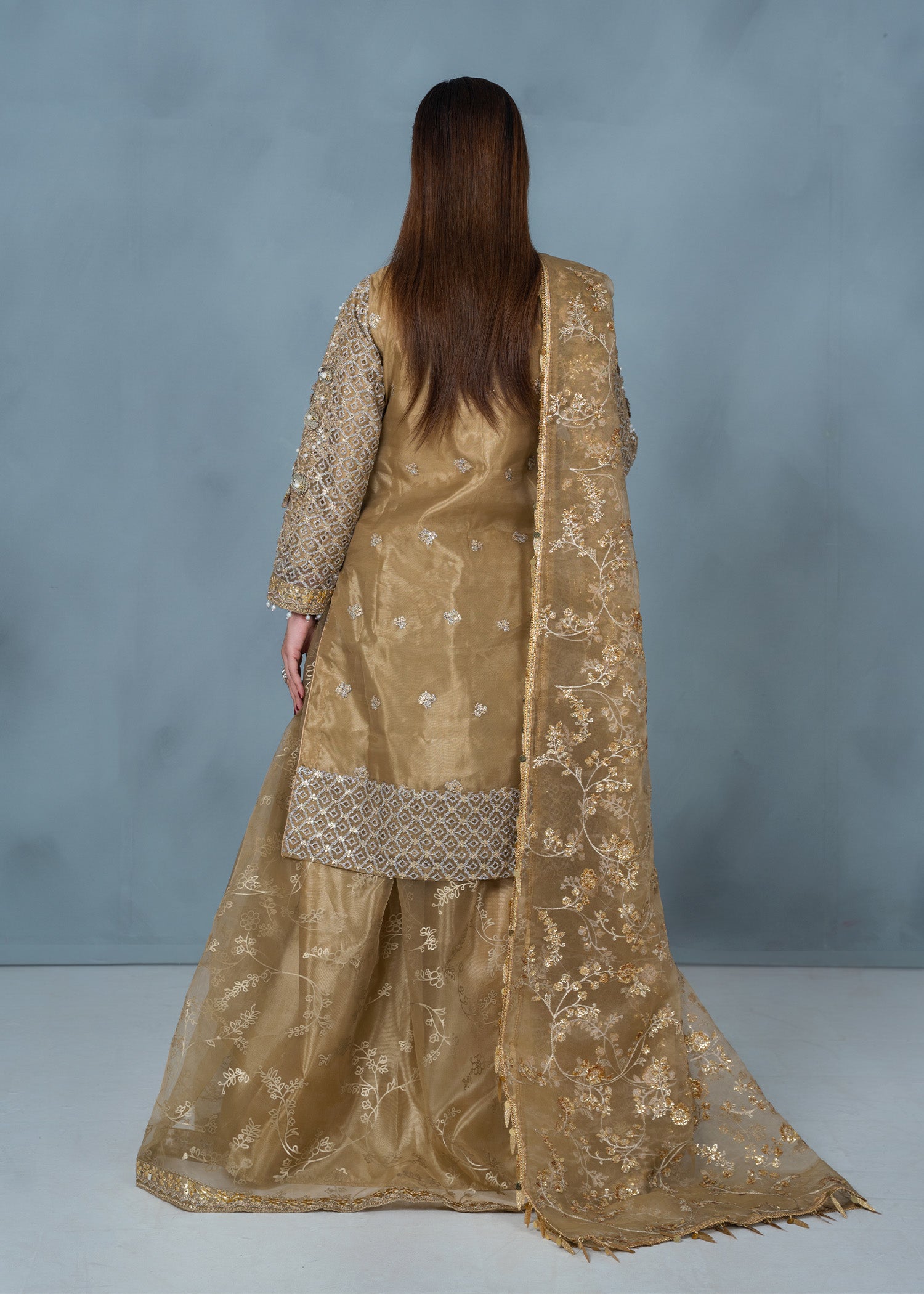 organza Sharara in Tan brown
