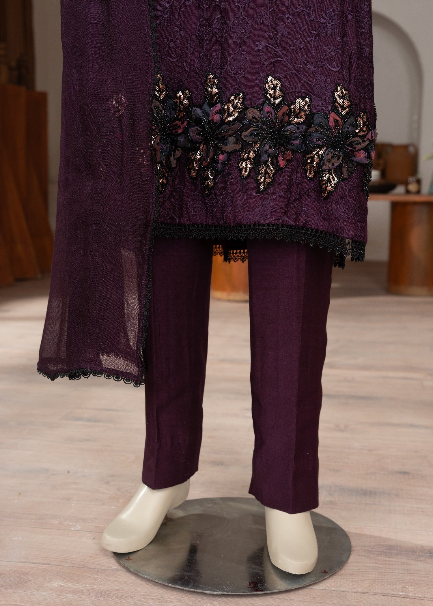 cotton net Kurta Set in Purple