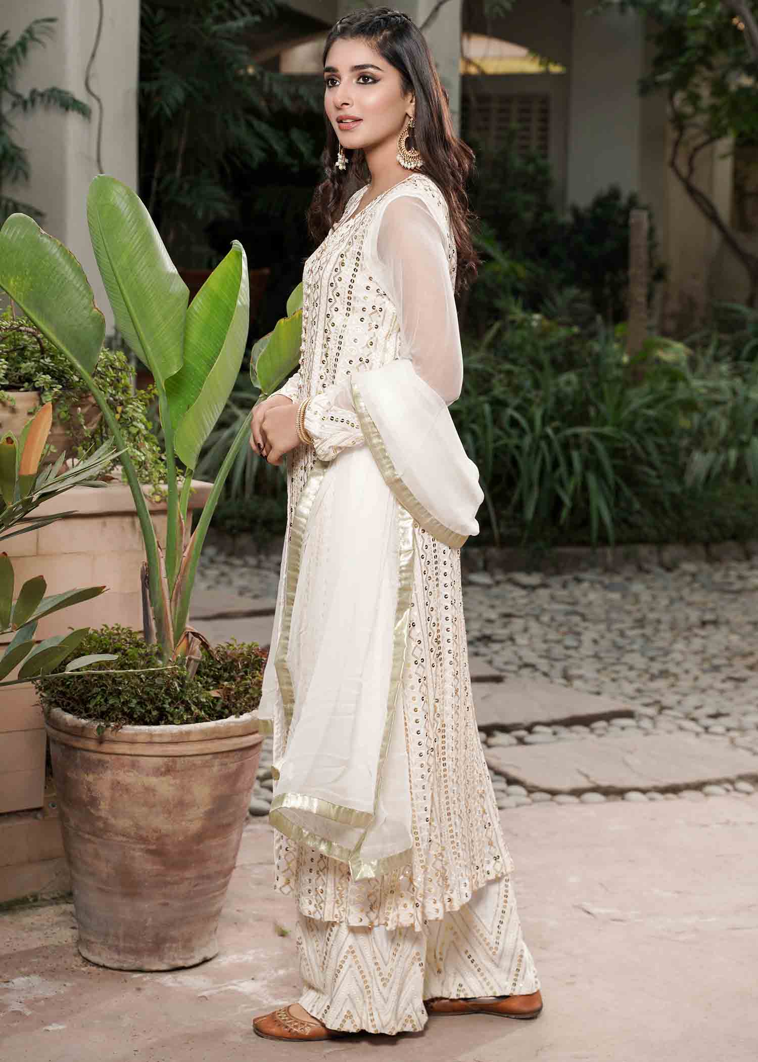 chikankari cotton Gown in White