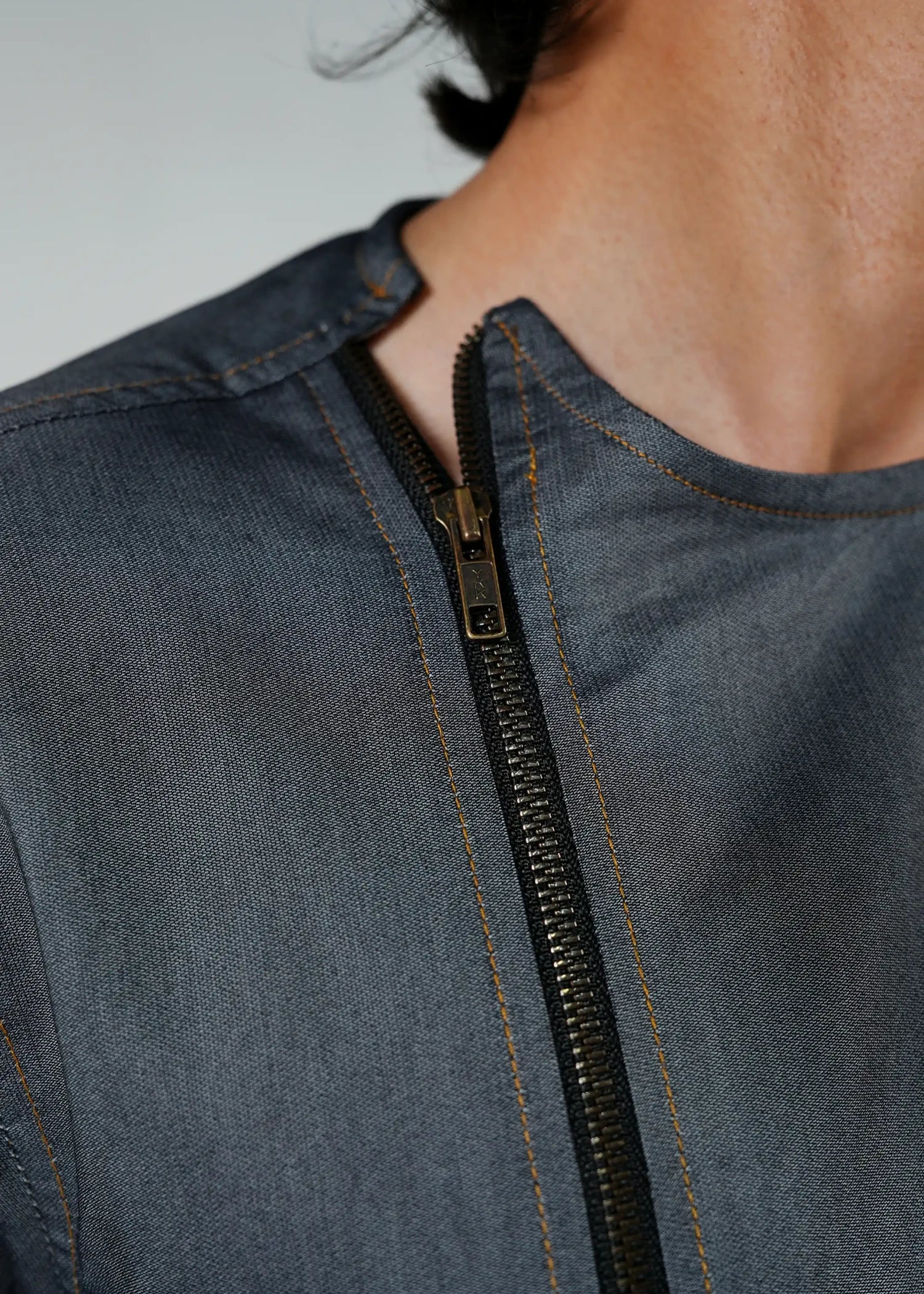 denim Kurta Set in Zinc grey
