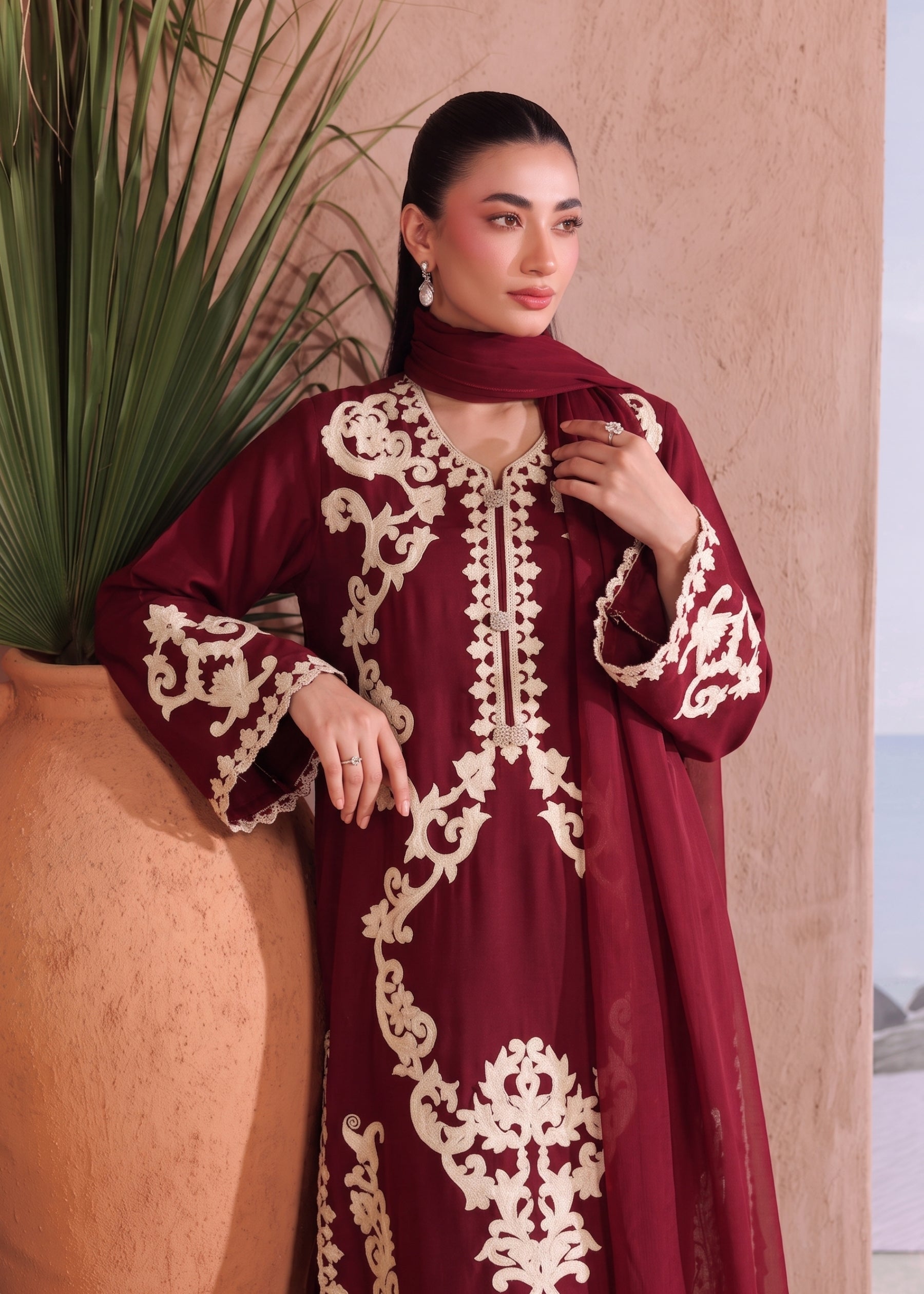 linen Kurta Set in Blood red