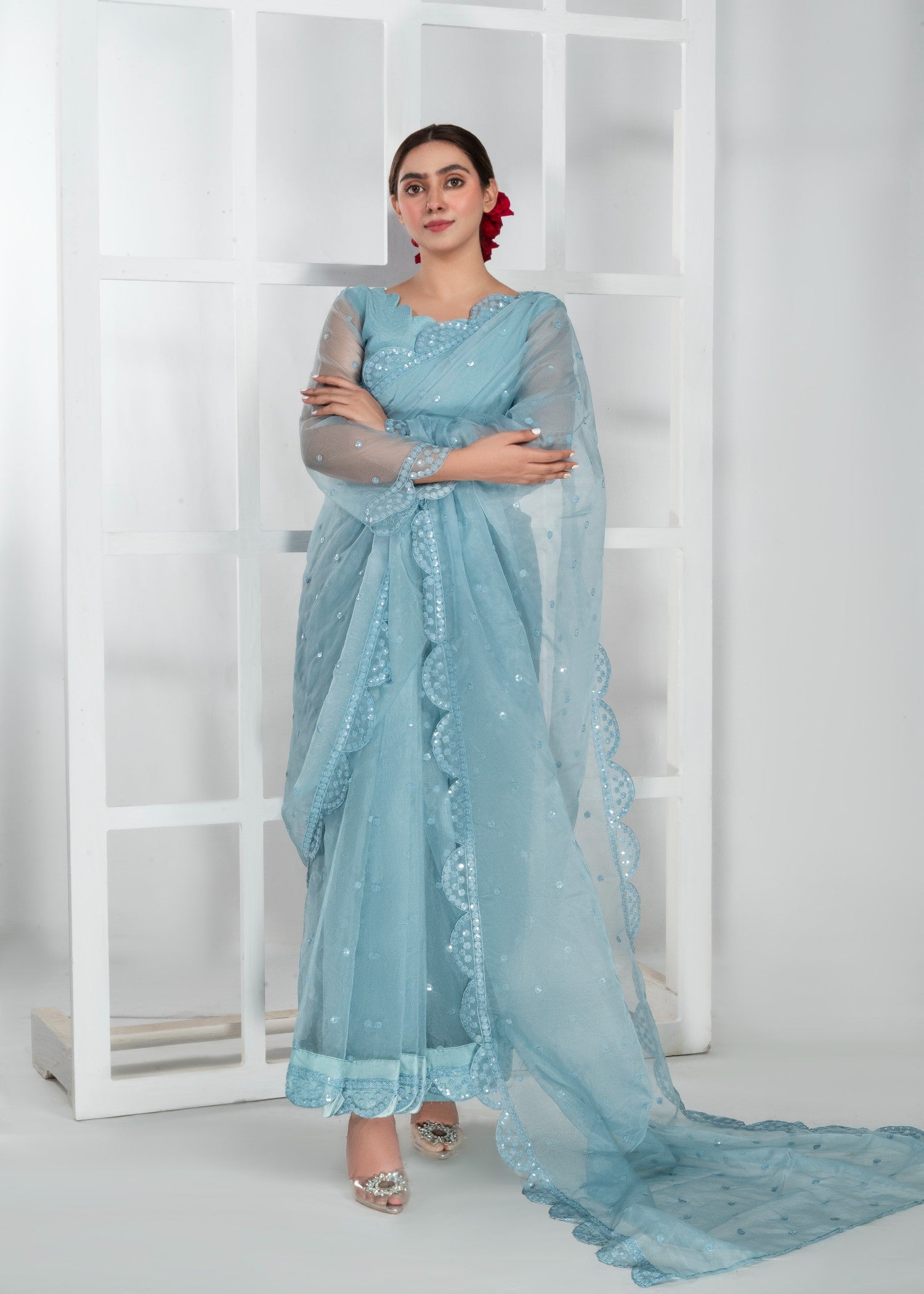 raw silk Saree in Ice blue