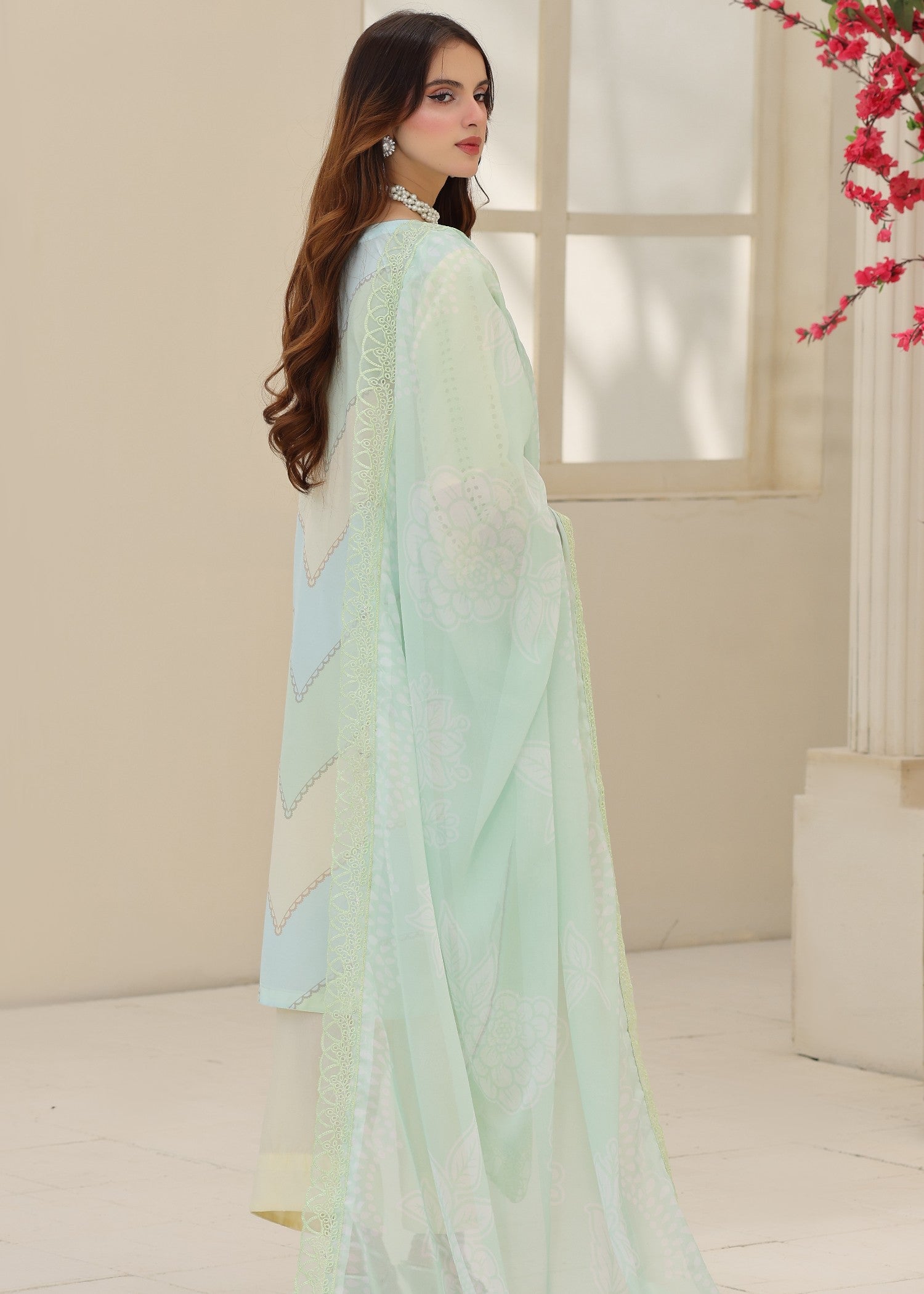swiss lawn Unstitched in Pearl white