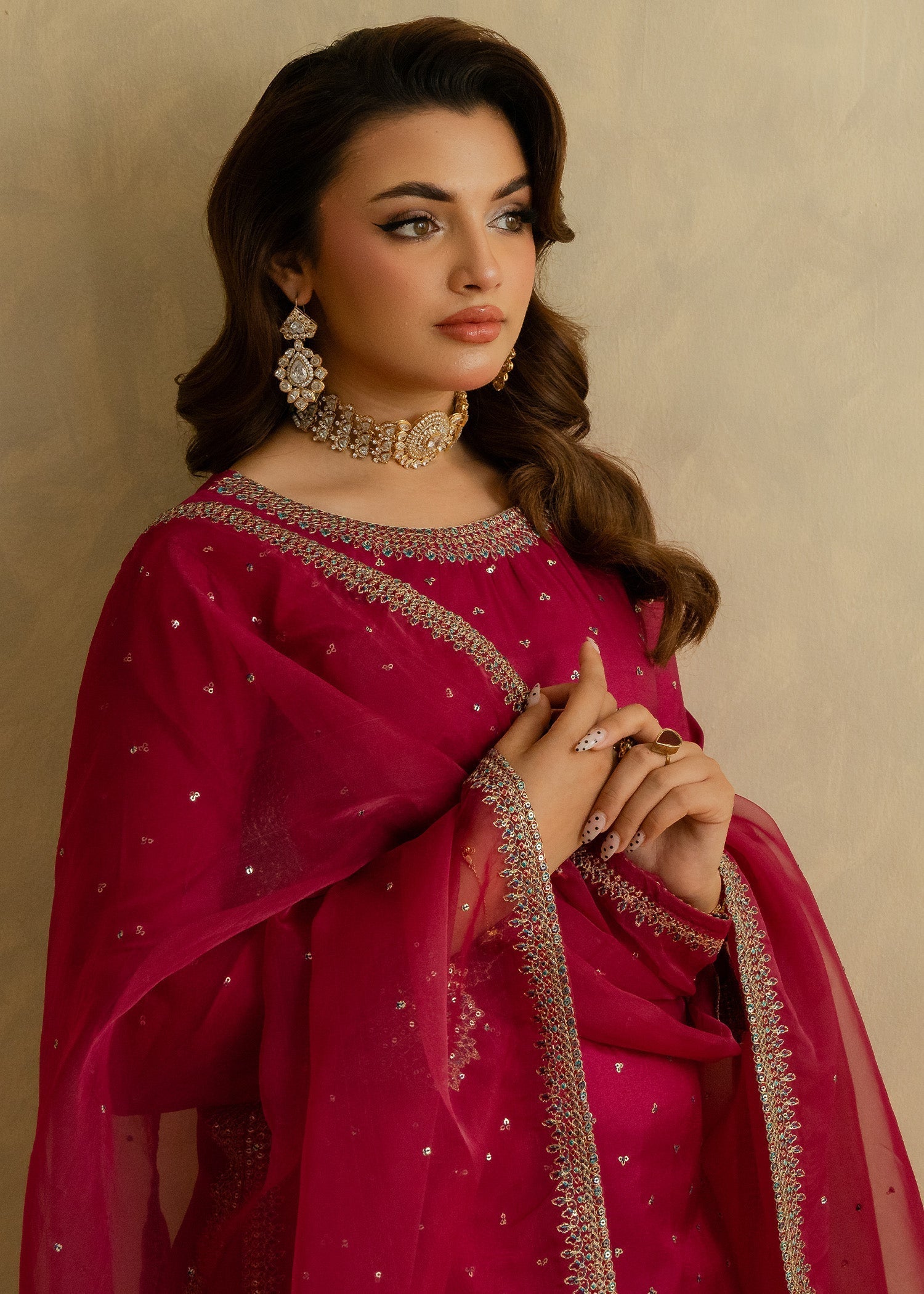 silk Kurta Set in Magenta