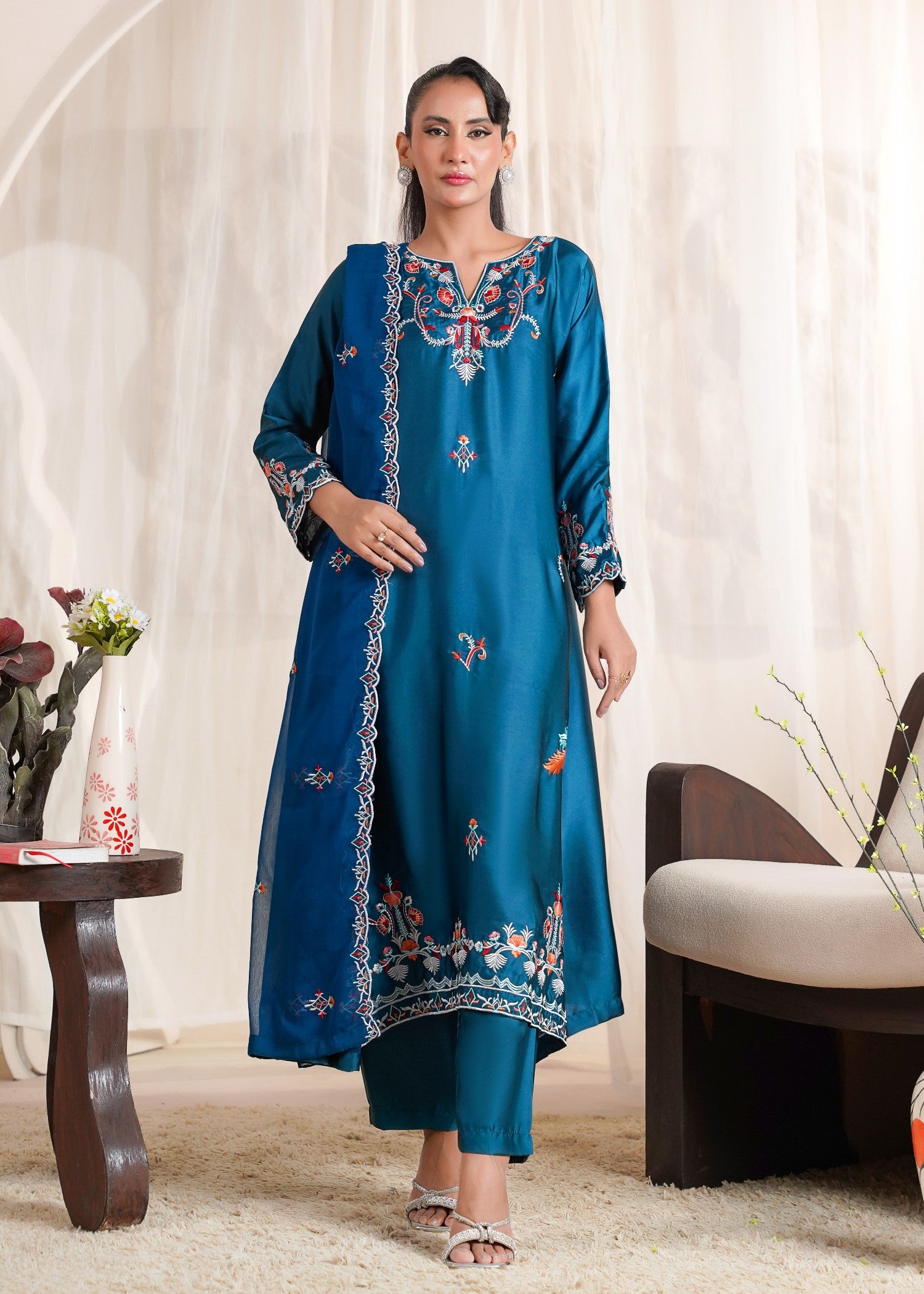 silk Kaftan in Sapphire blue