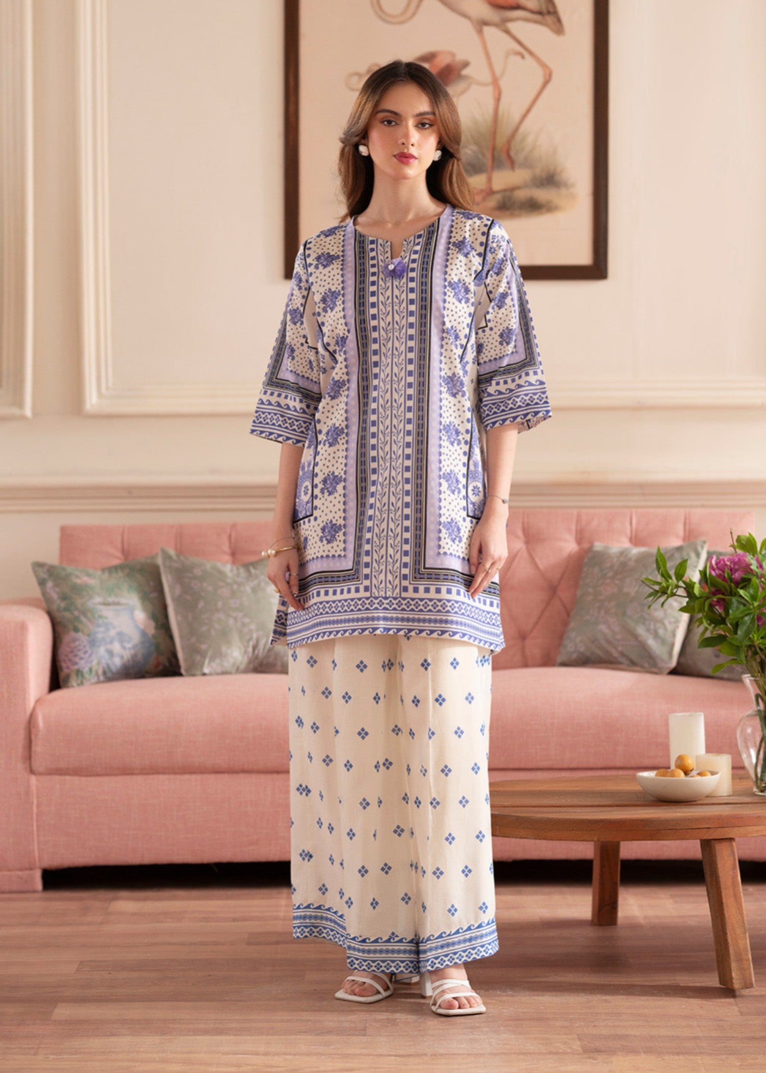 lawn Unstitched in Off-white, periwinkle
