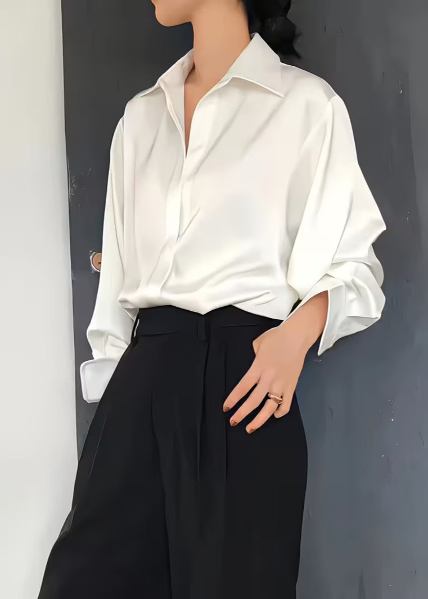 blended satin polyester Formal Shirt in White