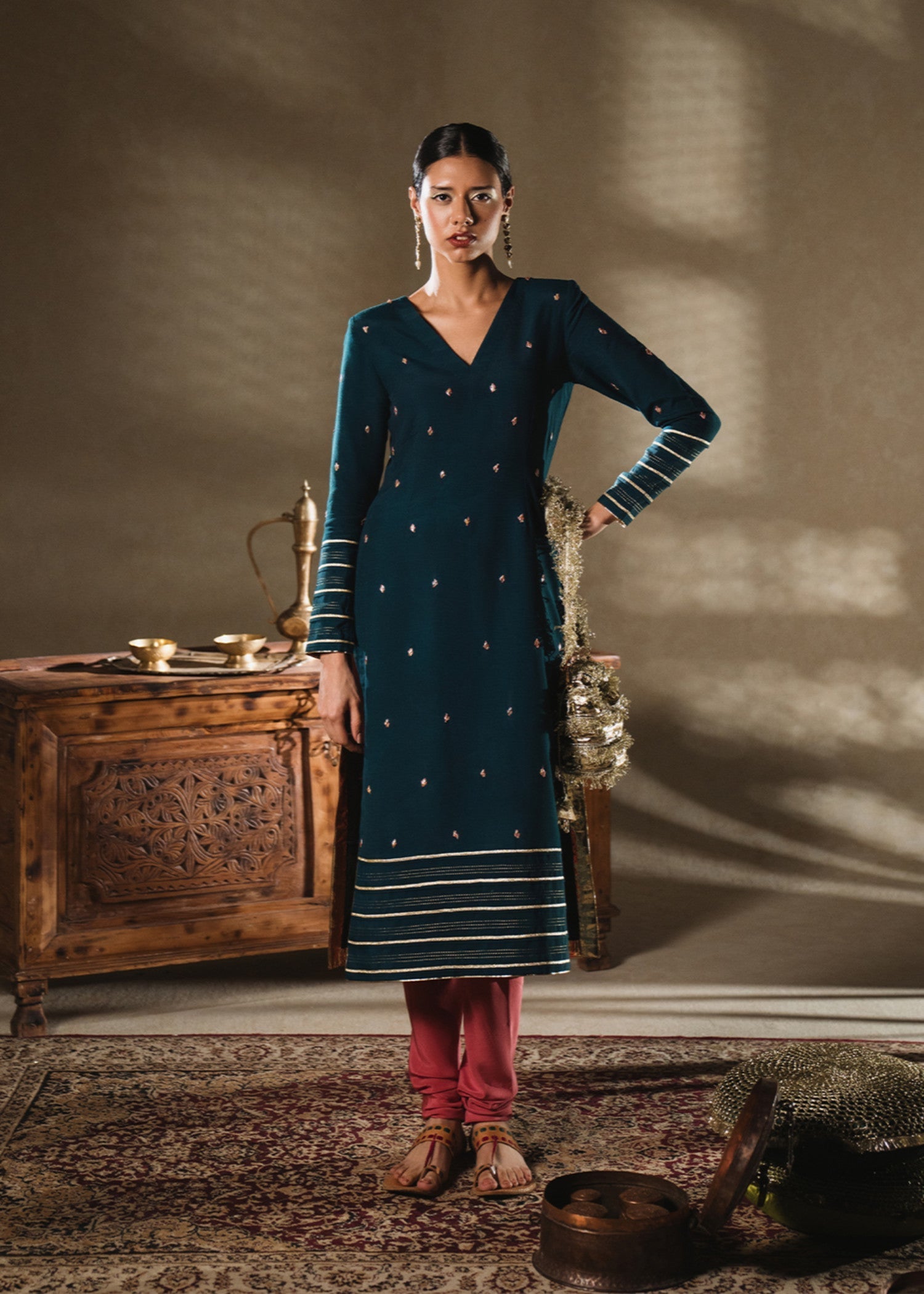 pk raw silk Kurta Set in Teal