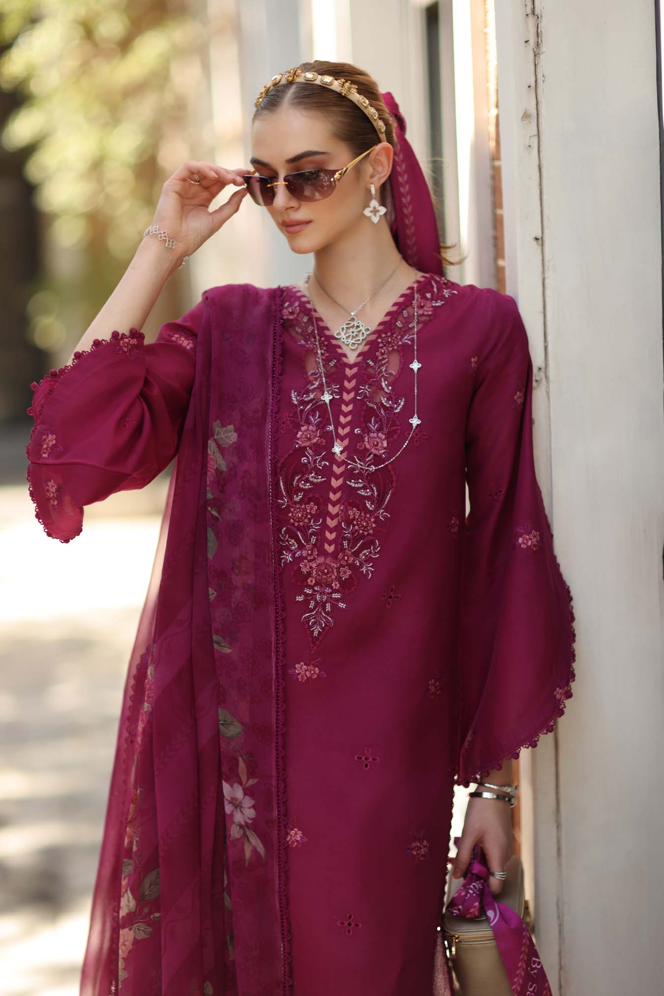 Noor Eid Luxe Printskhaas Lawn – D3 - A - Fushia Blush