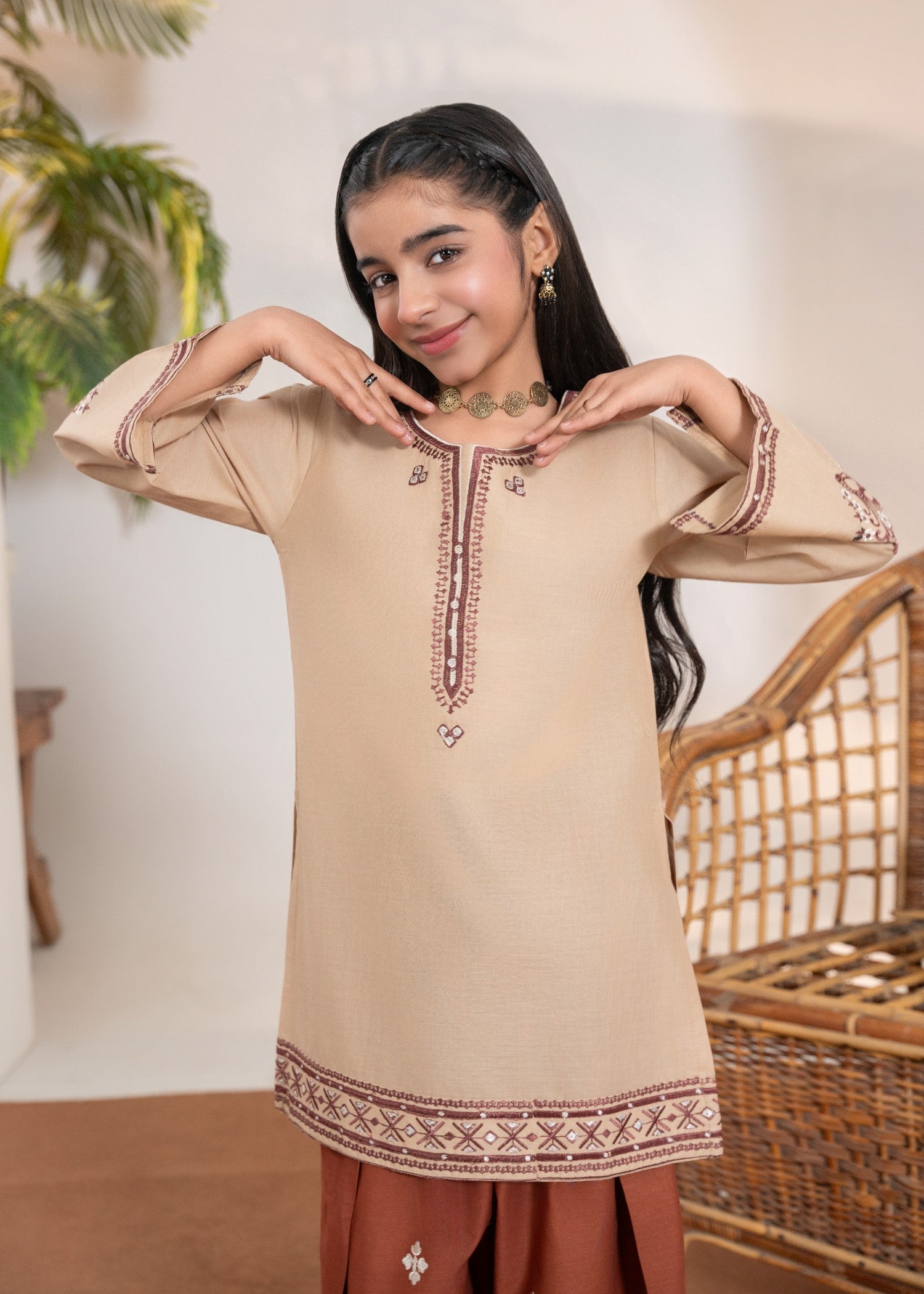 cotton Kurta Set in Sand brown