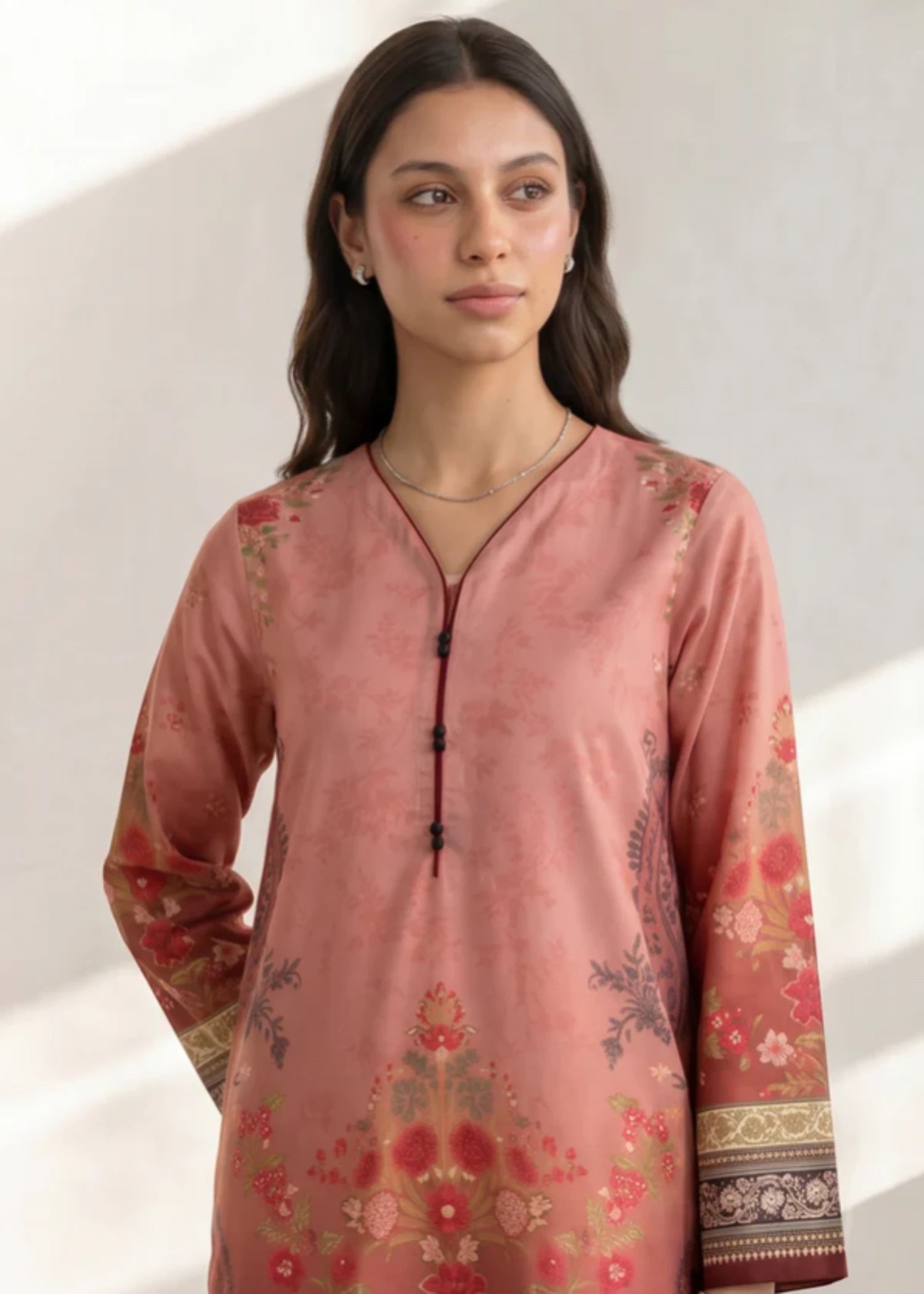 slub lawn Kurti in Pink